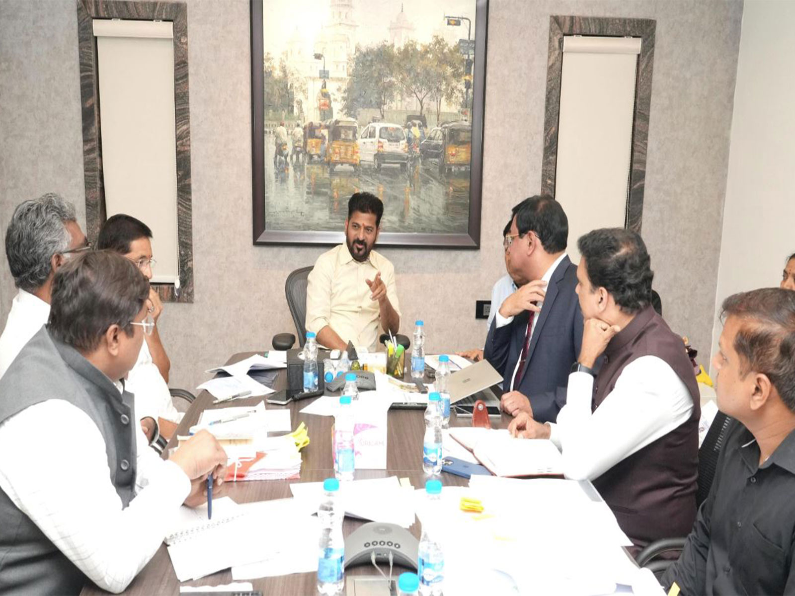 Telangana CM Revanth Reddy with officials (Photo/X/@TelanganaCMO) Telangana CM Revanth Reddy with officials (Photo/X/@TelanganaCMO)