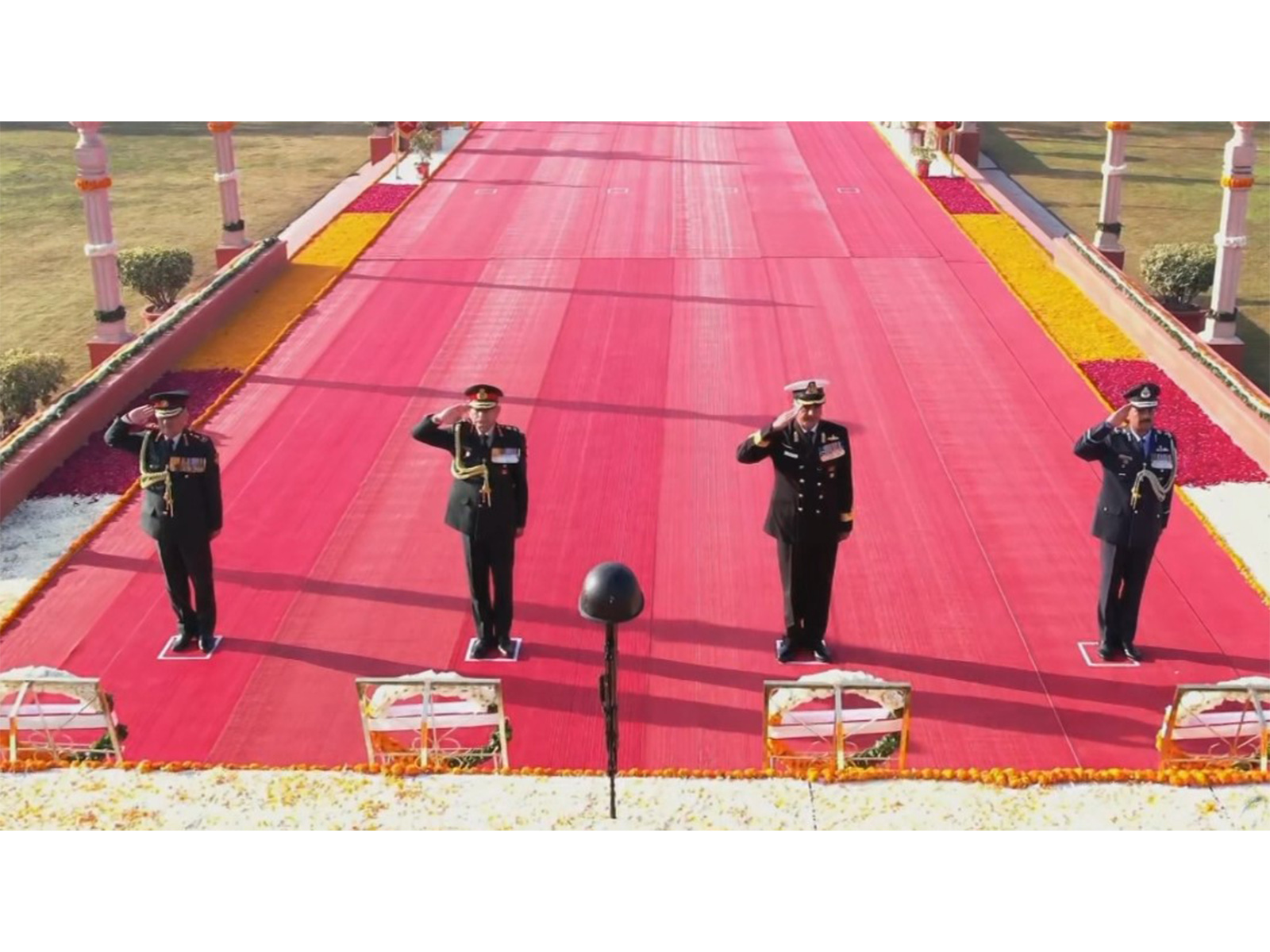 Chief of Defence Staff General Anil Chauhan, Chief of Army Staff Upendra Dwivedi alongside the Navy and Air Chief (Photo/ANI)