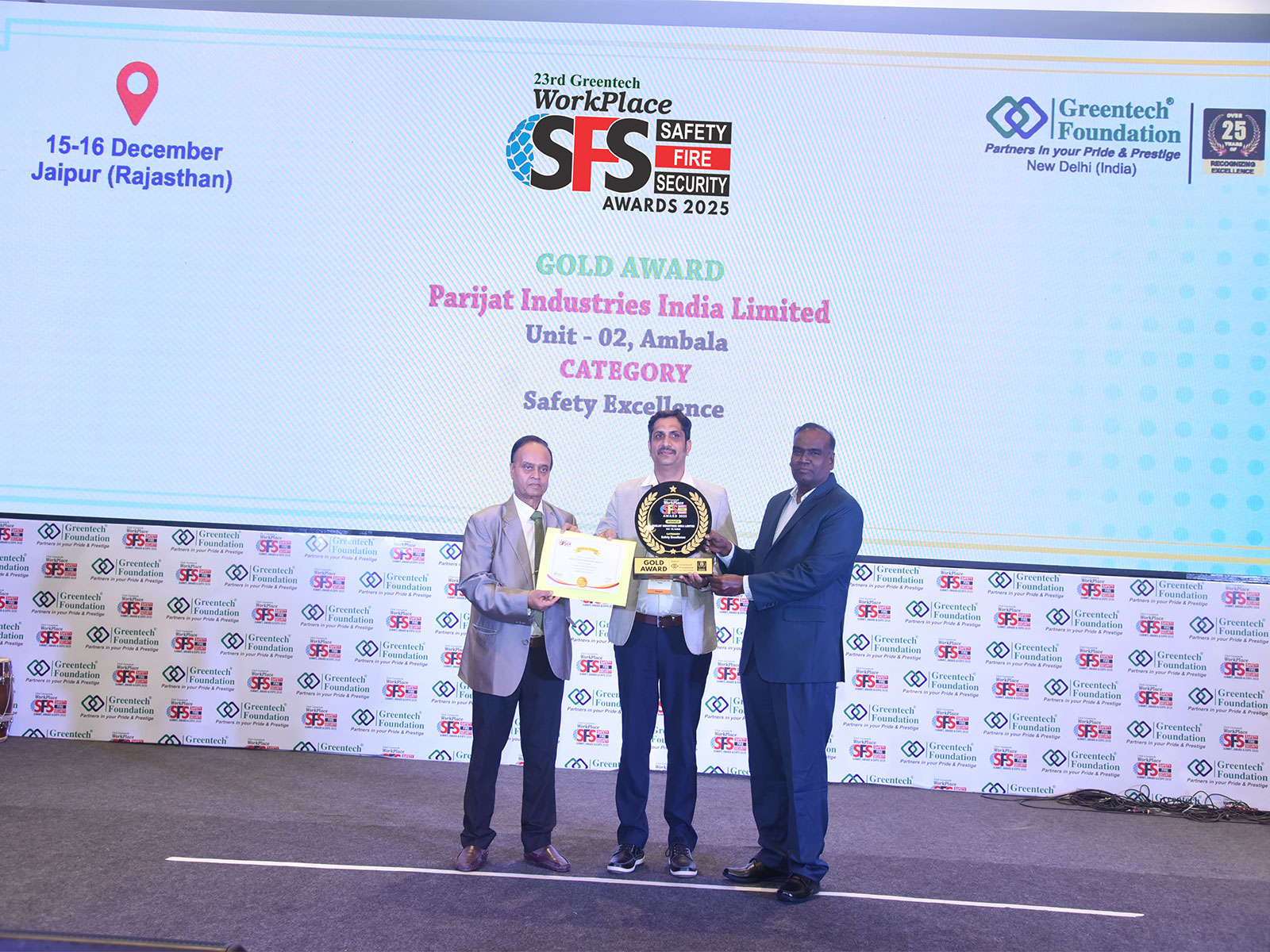 Parijat Industries’ Unit 2, Ambala Receives Gold Award at the 23rd Greentech Workplace Safety, Fire & Security Awards 2025