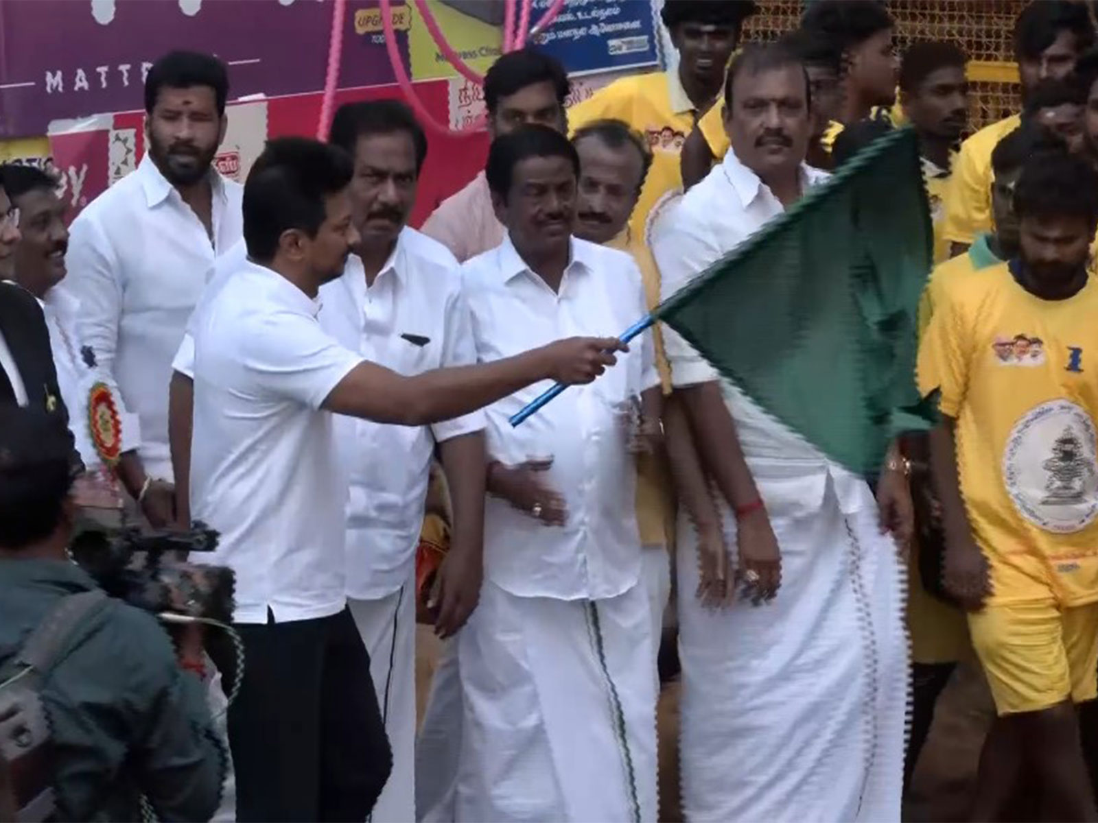 Deputy CM Udhayanidhi Stalin flags of Jallikattu (Photo/ ANI)