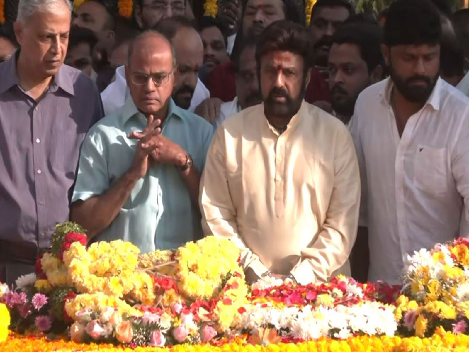 Andhra Pradesh MLA Nandamuri Balakrishna pays tribute to his late father NT Rama Rao (Photo/ANI)