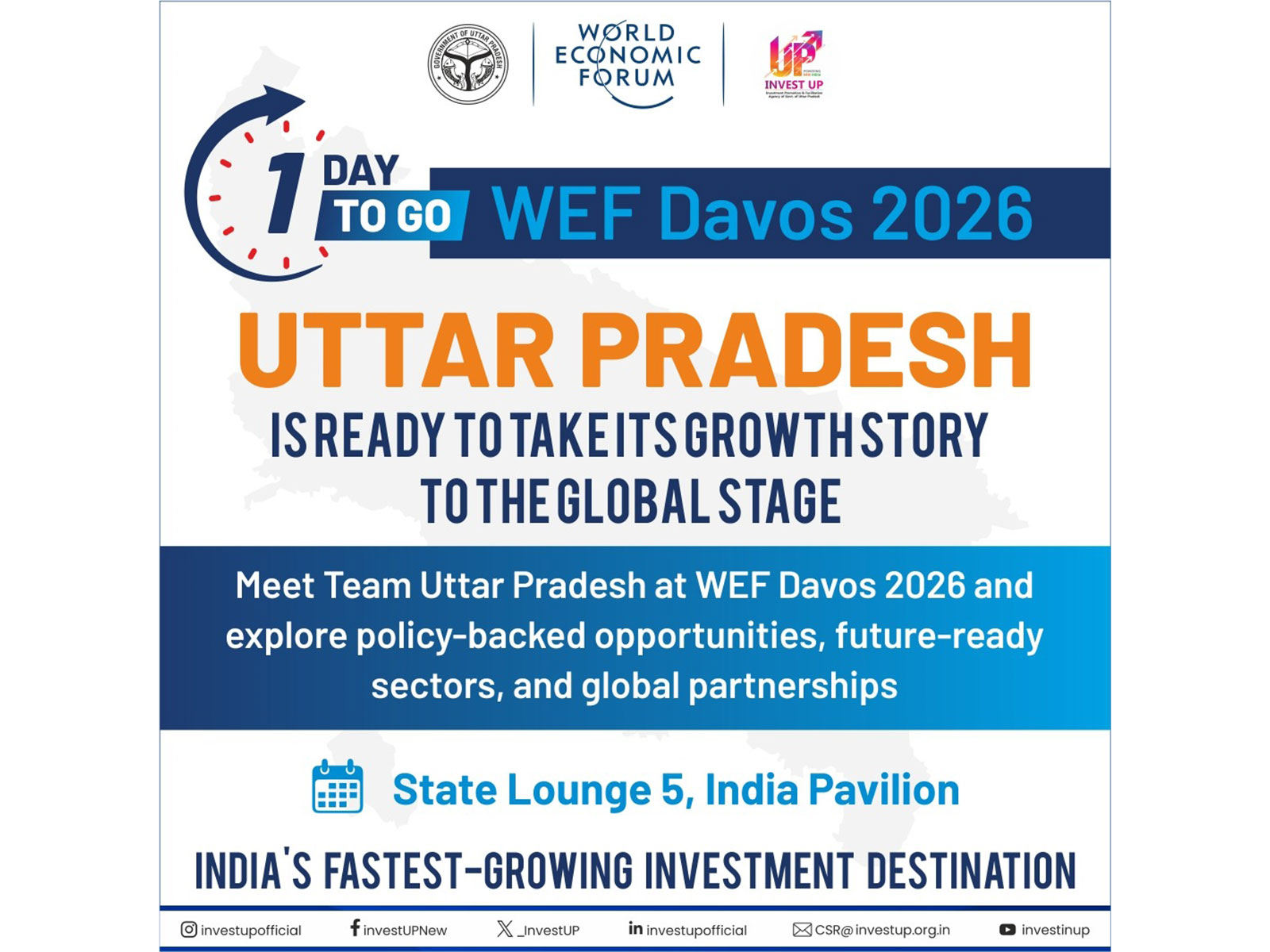 Uttar Pradesh set to present itself as emerging investment destination at Davos (Image: X/@_InvestUP)