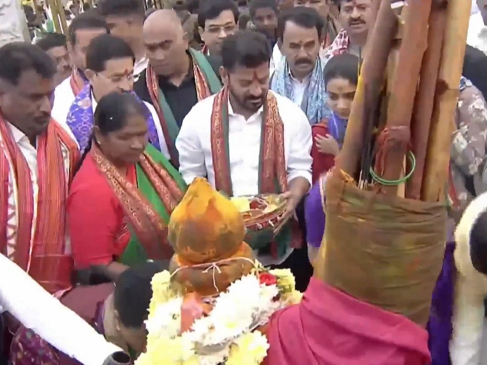 Telangana CM Revanth Reddy inaugurates newly contructed pylon (Photo/ANI)