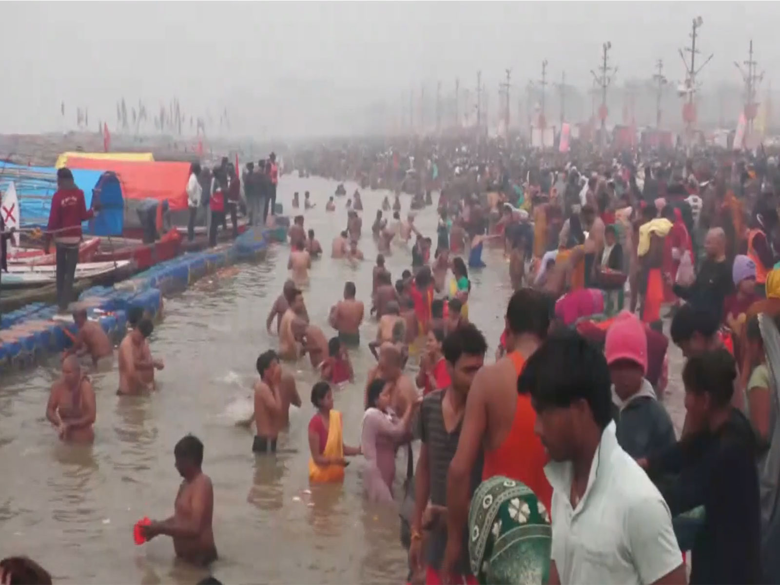Devotees at Sangam during the Magh Mela (Photo/ANI)