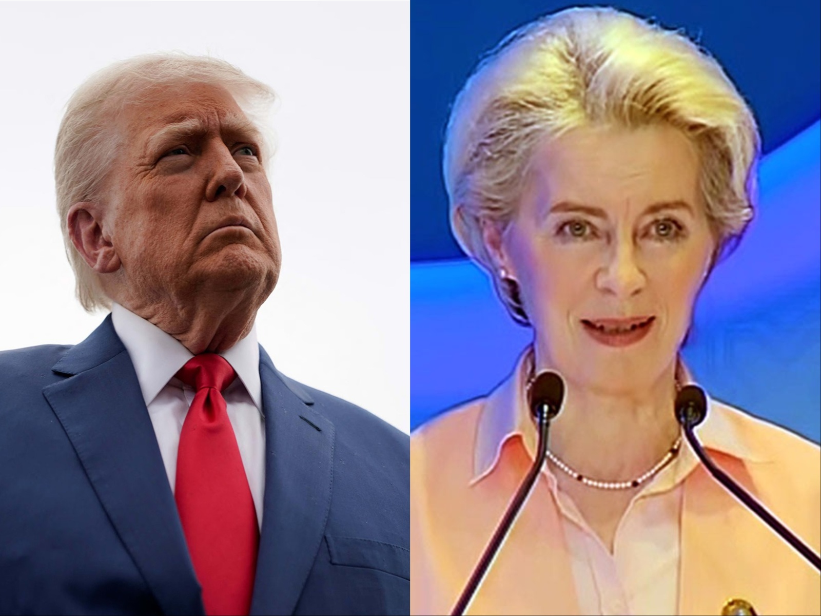 US President Donald Trump (L), European Commission President Ursula von der Leyen (R). (Photo: Reuters/ANI)
