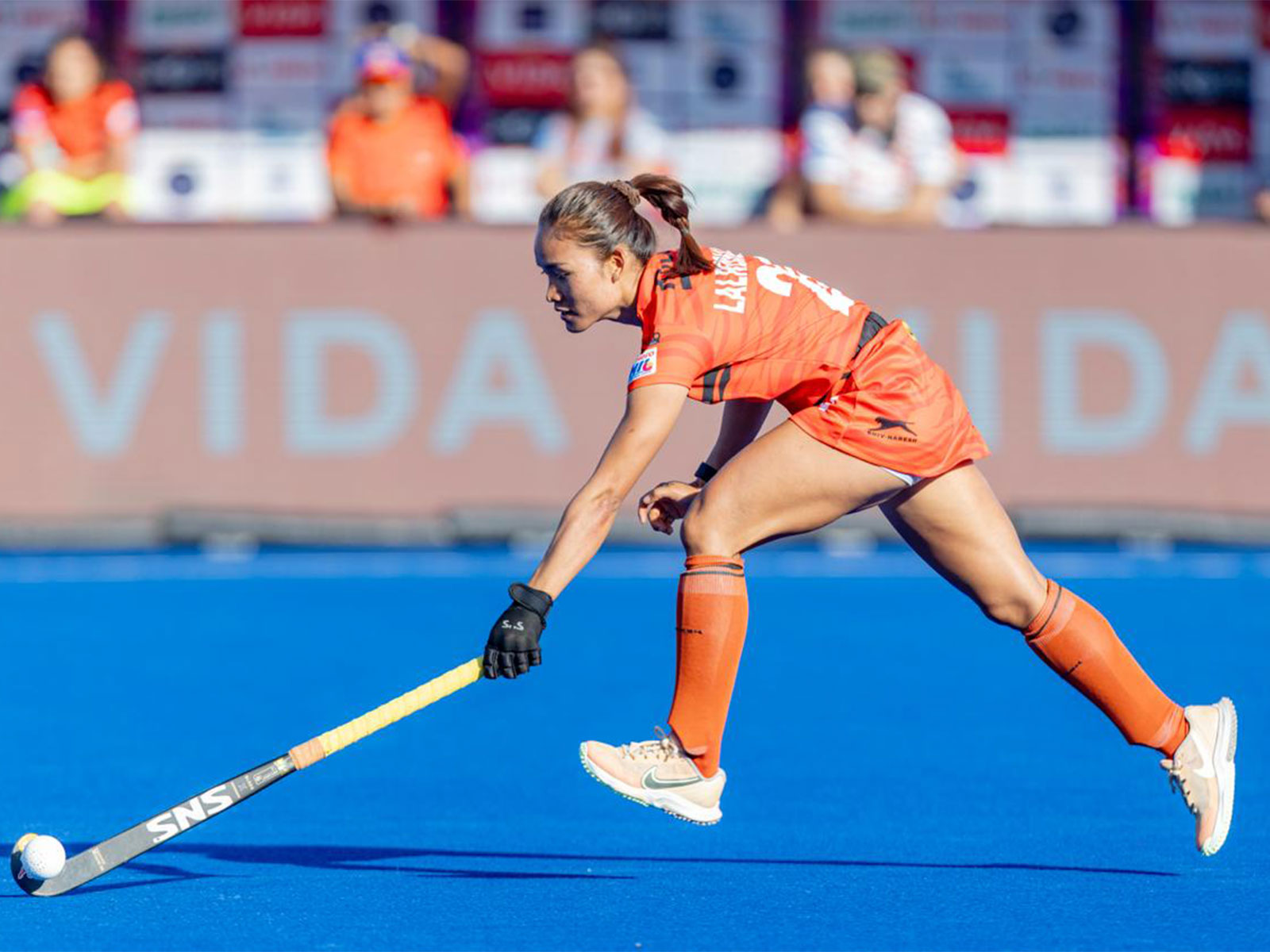 Shrachi Bengal Tigers forward Lalremsiami in action during Women’s Hockey India League (Image: HIL)