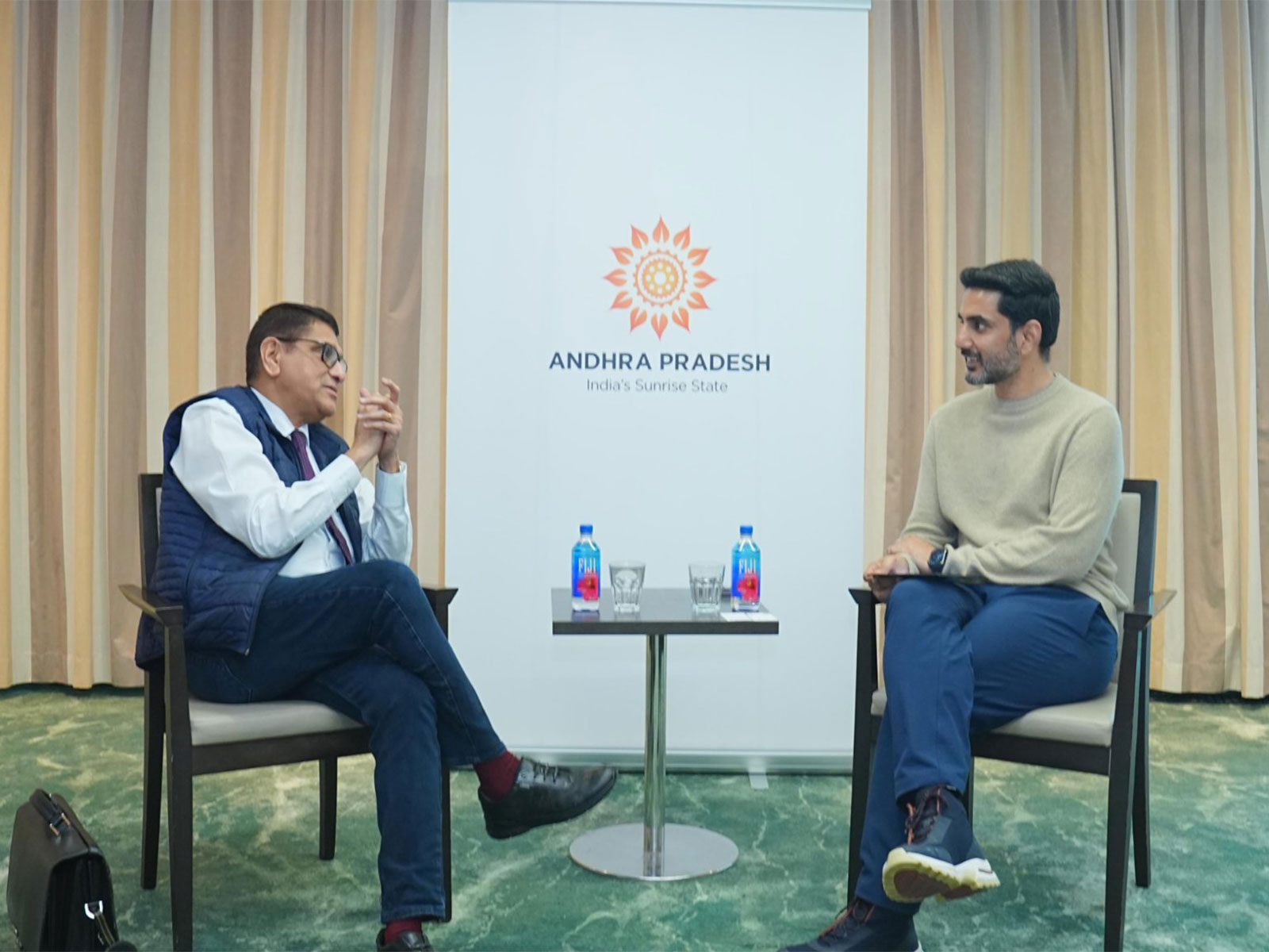 Andhra Minister Nara Lokesh with Deepak Mane, Chairman of Bühler Group. (Photo/ANI)