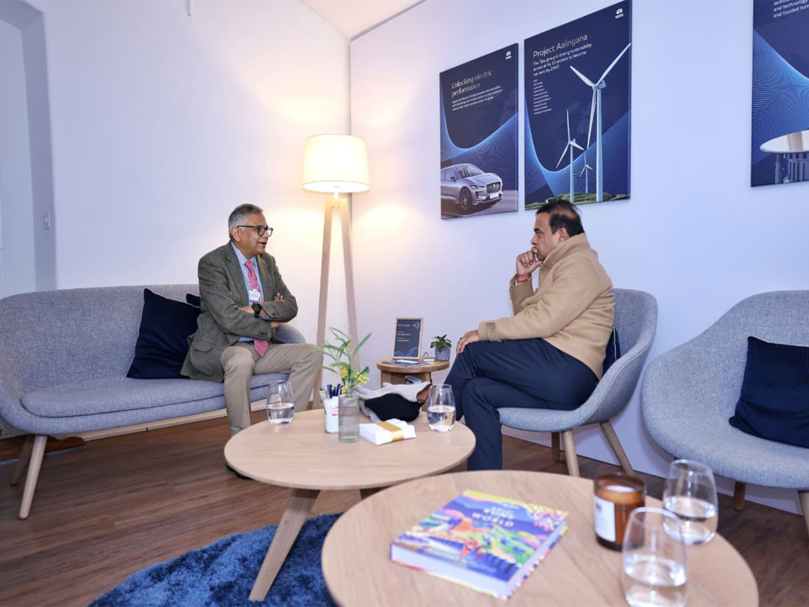 Assam CM Himanta Biswa Sarma holds talks with Tata Group Chairman N Chandrasekaran at WEF (Photo: x/@himantabiswa)