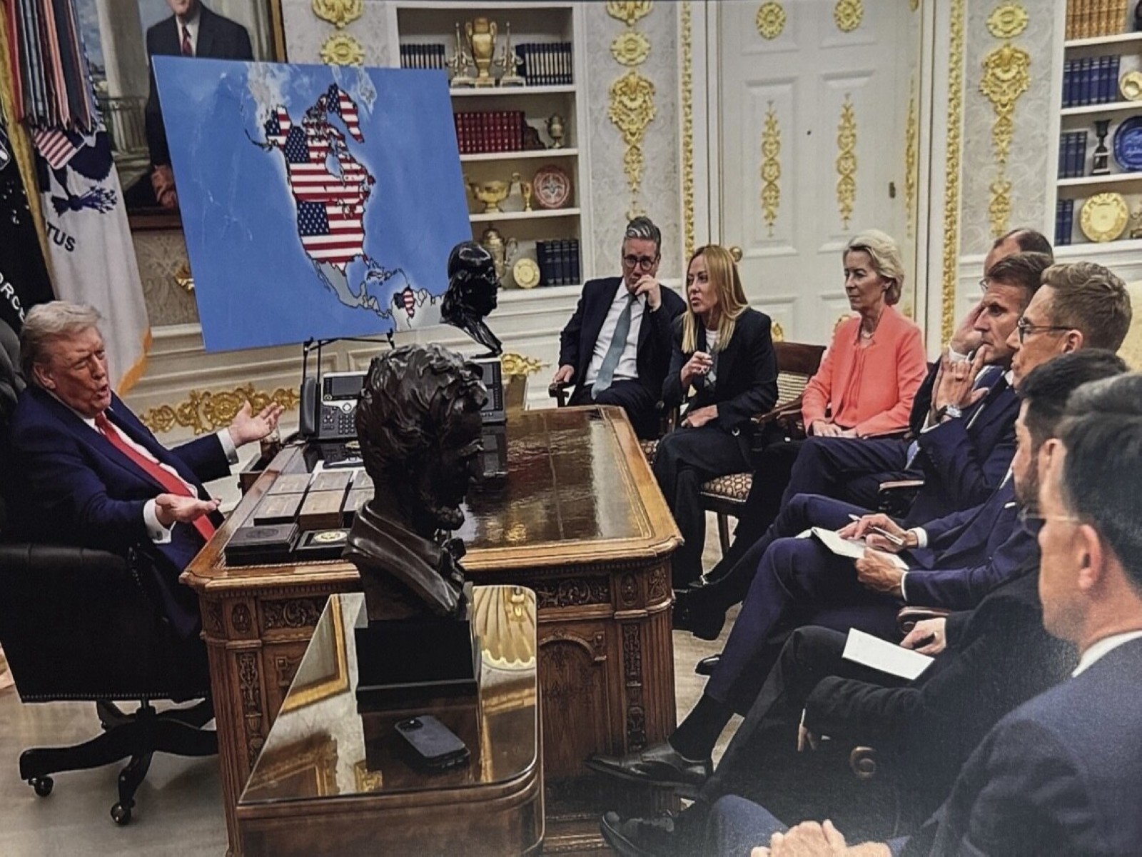 AI-generated image of US President Donald Trump speaking to European leaders (Photo: Truth Social@realDonaldTrump)