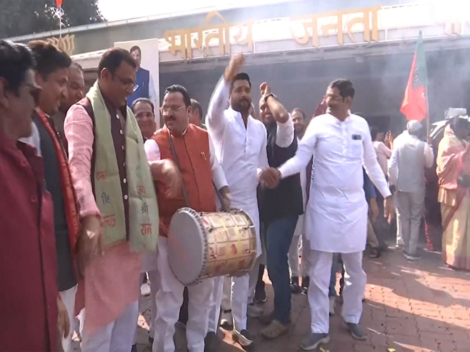 Celebration at MP BJP state office in Bhopal (Photo/ANI)