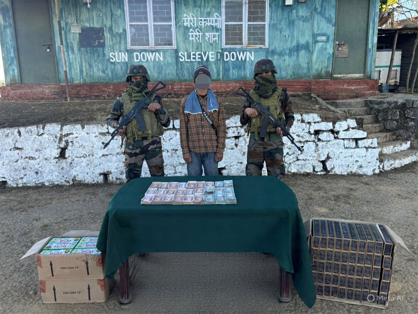 Assam Rifles with apprehended individual and recovered contraband (Photo/Assam Rifles)