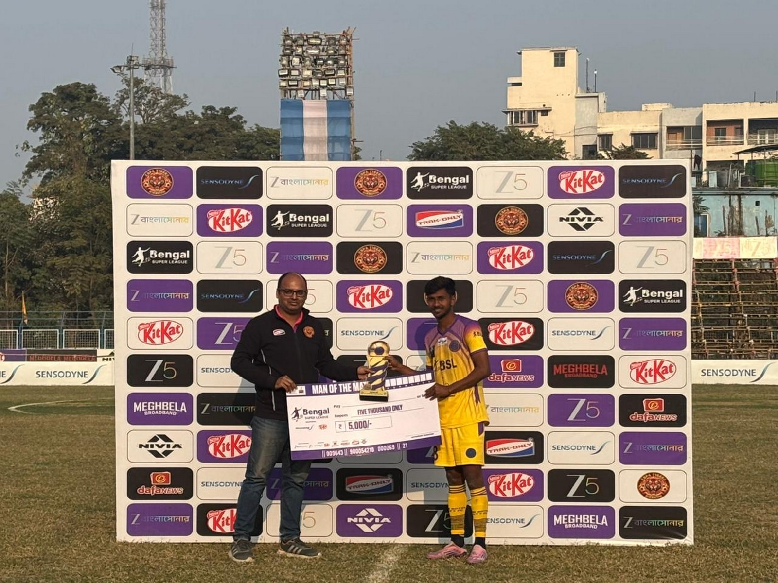 Sajan Sahani getting Man of the match award for JHR Royal City FC (Image: BSL media)