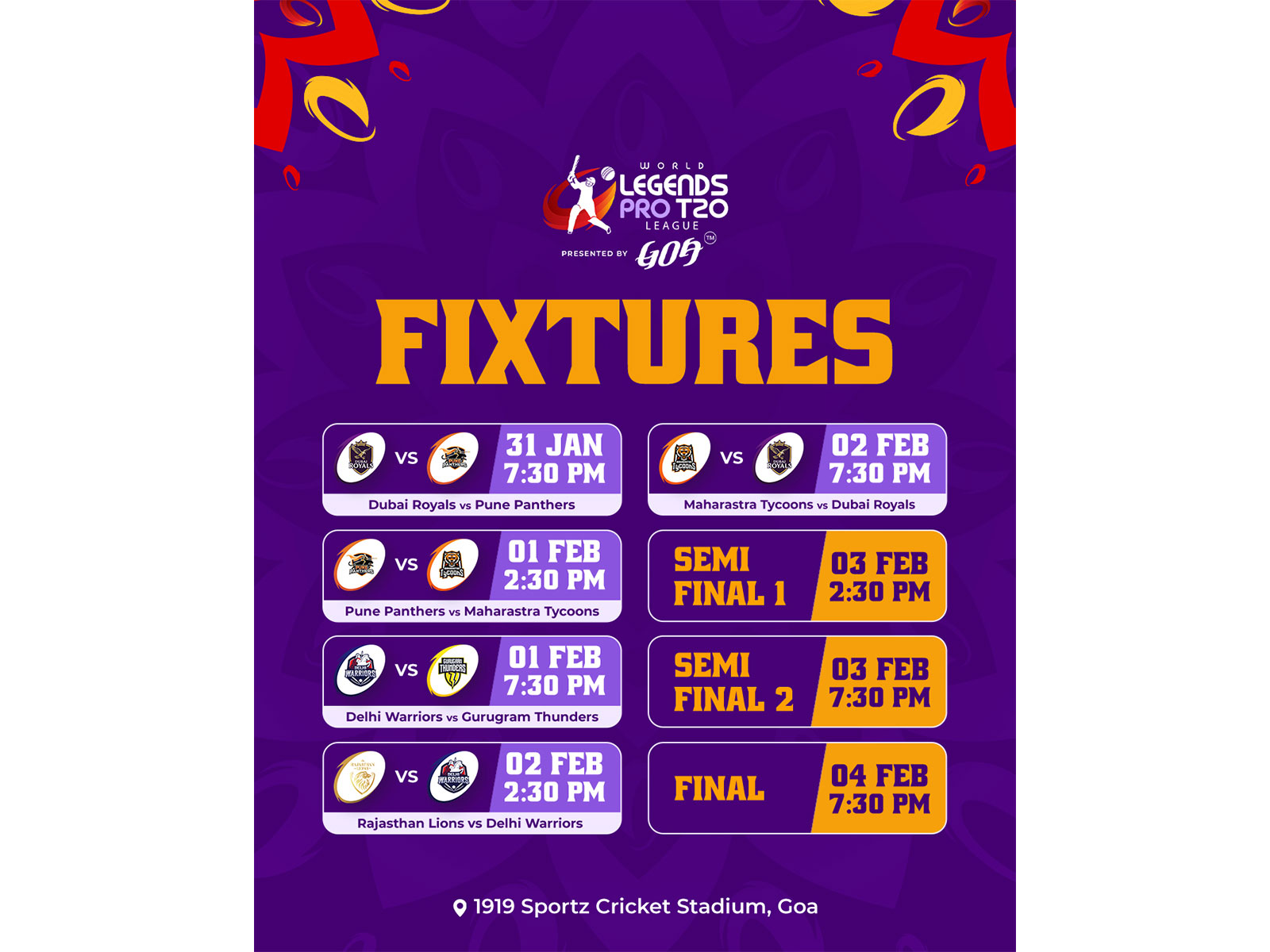 
    World Legends Pro T20 League announces squads
    