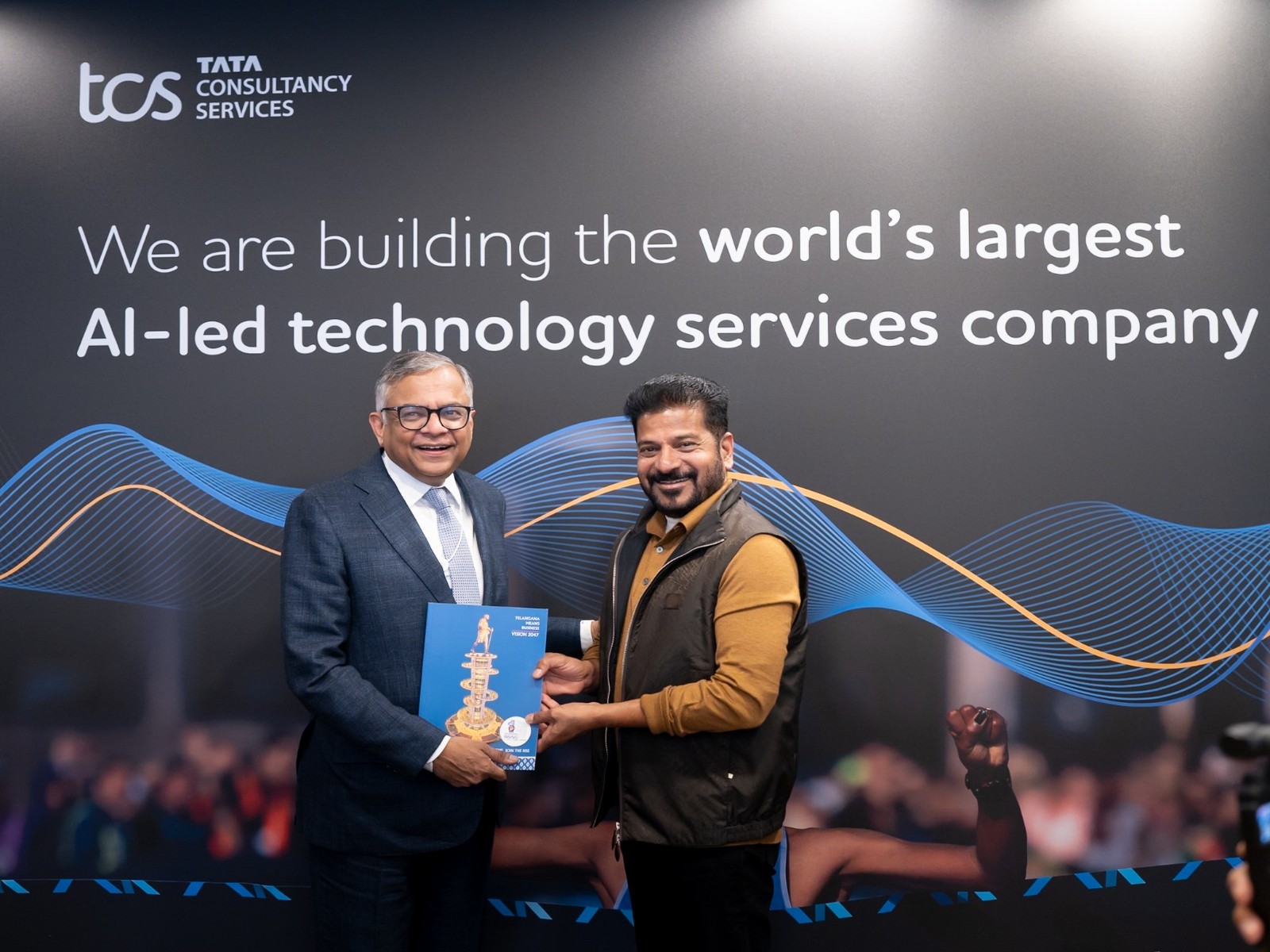 CM  Revanth Reddy-led delegation held meeting at the TCS Pavilion at WEF. (Photo: X/ TelanganaCMO)