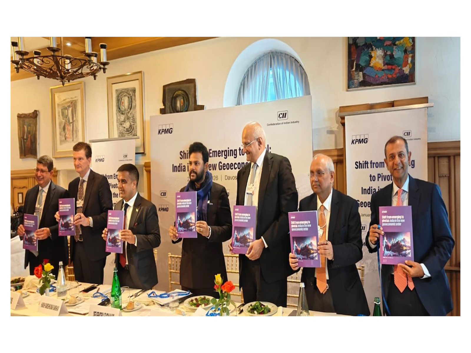 Unveiling of the KPMG India - CII report ‘Shift from emerging to pivotal: India in the new geoeconomic order’ by Ram Mohan Naidu Kinjarapu, Hon’ble Civil Aviation Minister, GOI, with other dignitaries