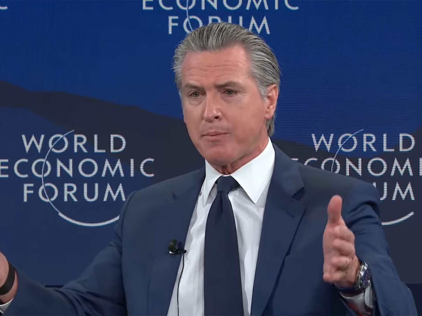 California Governor Gavin Newsom speaks during an interaction at the World Economic Forum (WEF) in Davos. (Image Credit: YouTube/WEF)