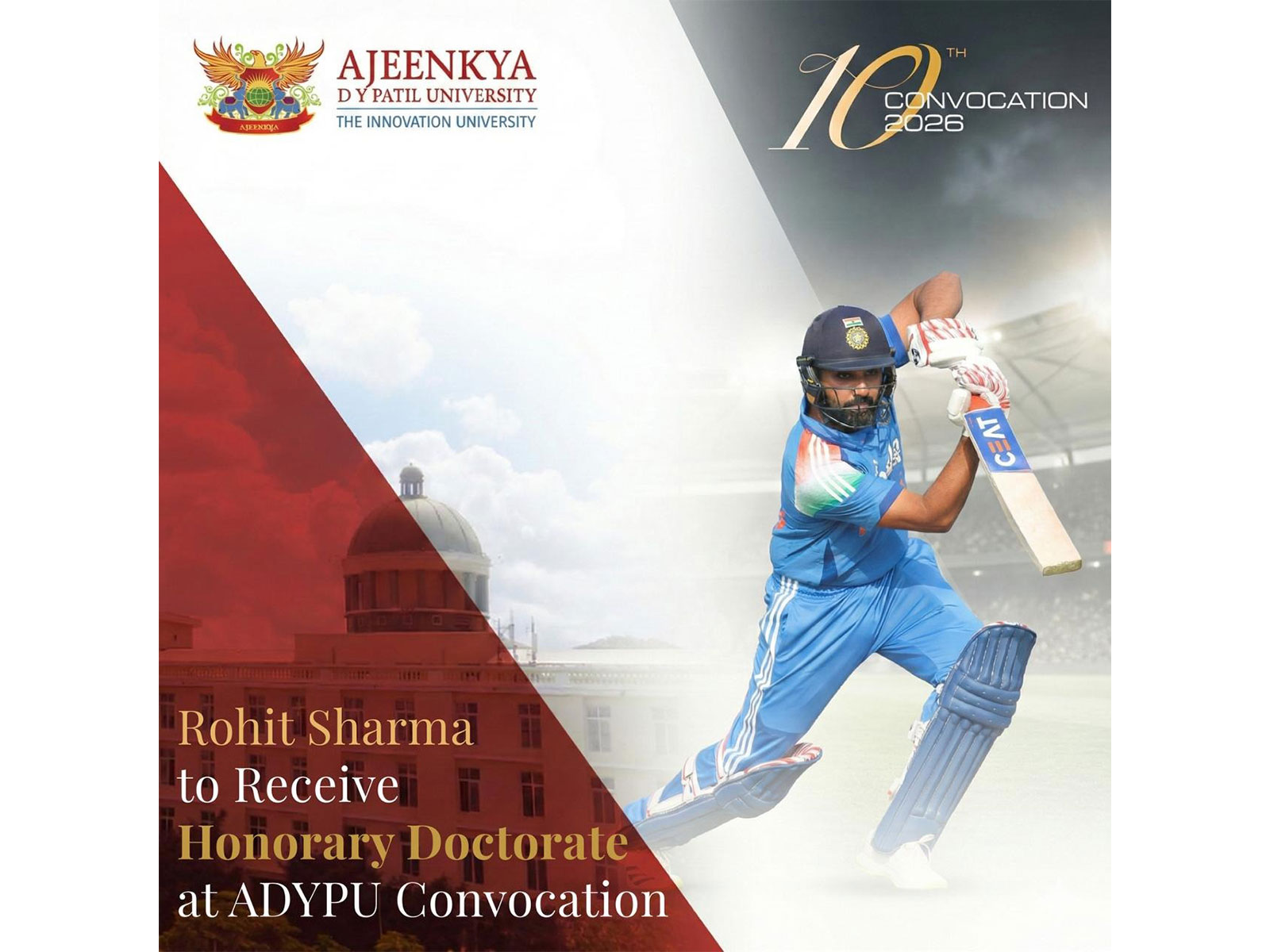 Rohit to receive Honorary Doctorate at ADYPU Convocation (Photo: ADYPU)