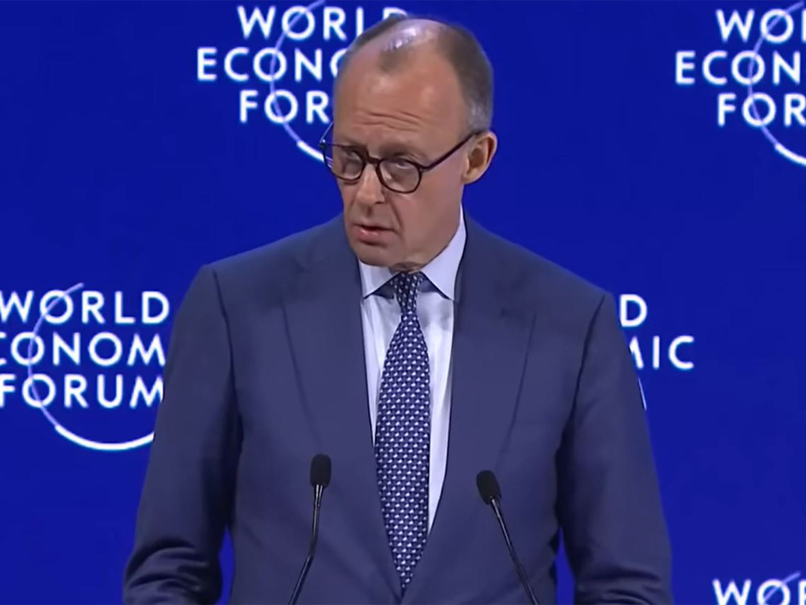 German Chancellor Friedrich Merz speaks during an address at the World Economic Forum in Davos. (Image Credit: YouTube/WEF)