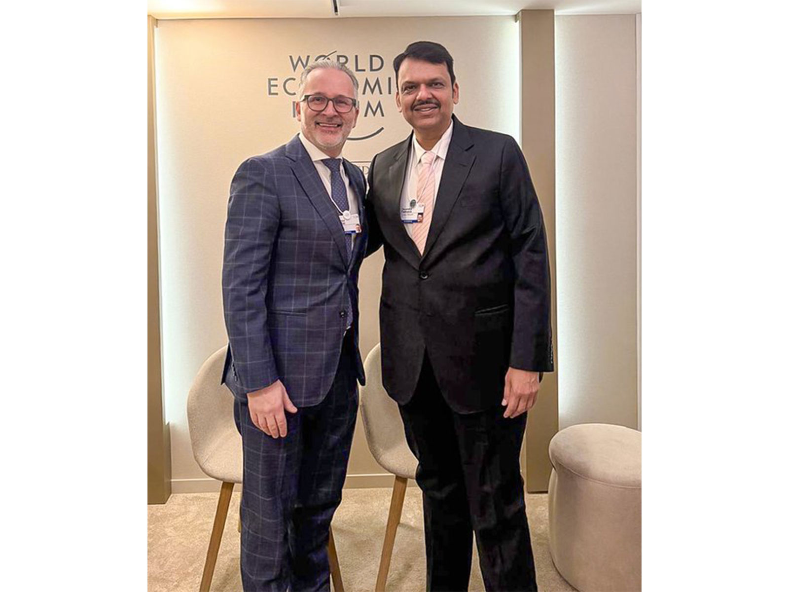 Maharashtra CM Devendra Fadnavis with Carsten Knobel, Global CEO of Henkel (Photo/ANI)