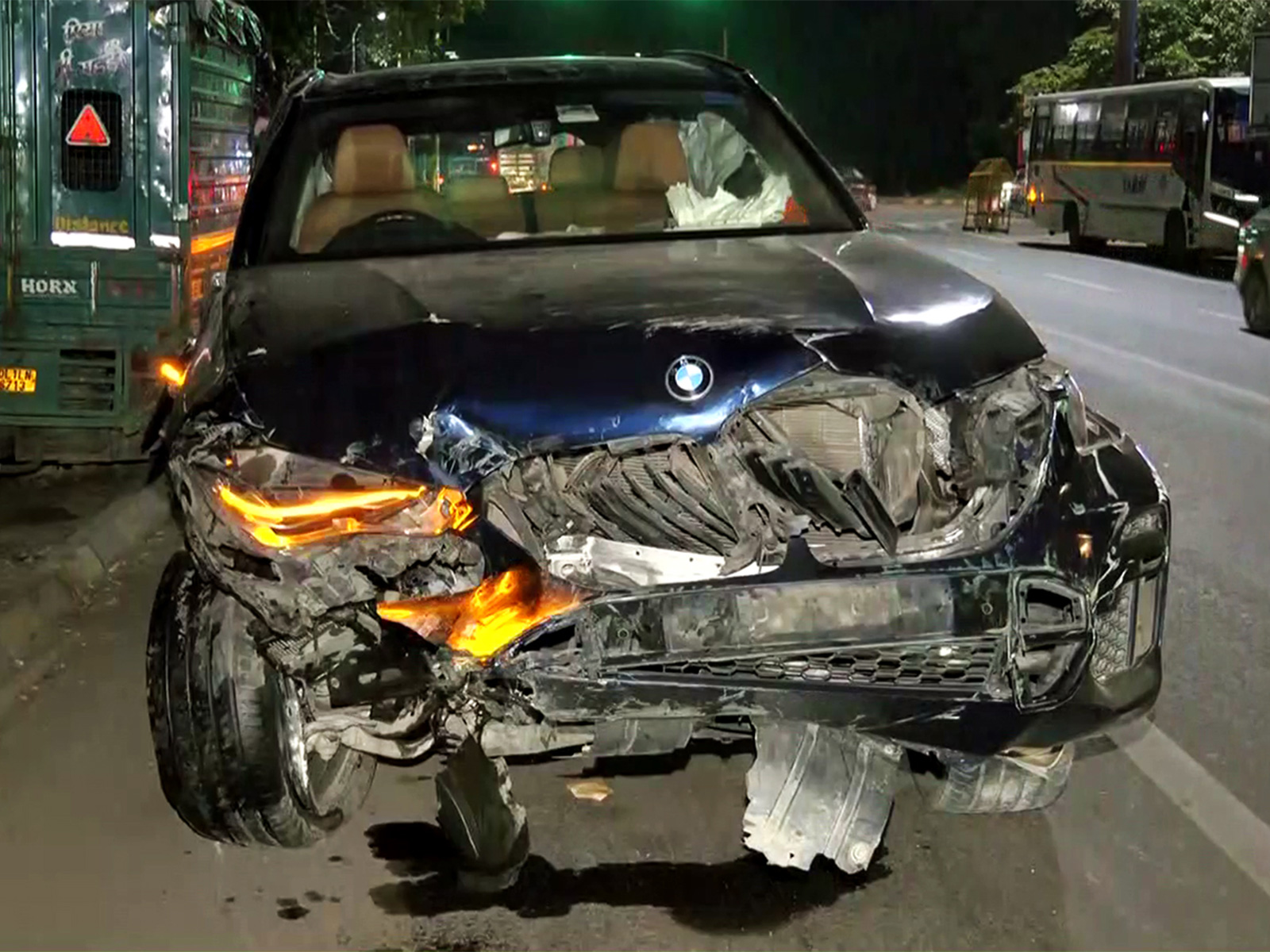 The BMW car, which collided with a couple riding motorcycle, the husband died, and the wife sustained the injuries in Dhaula Kuan, in New Delhi (File photo/ANI)