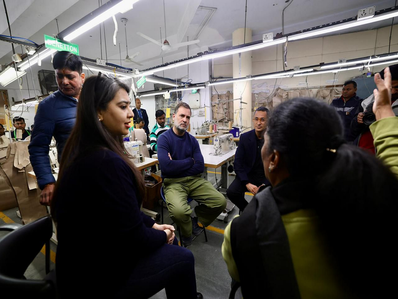 Congress MP Rahul Gandhi at garment factory in Haryana (Photo/@INCIndia)
