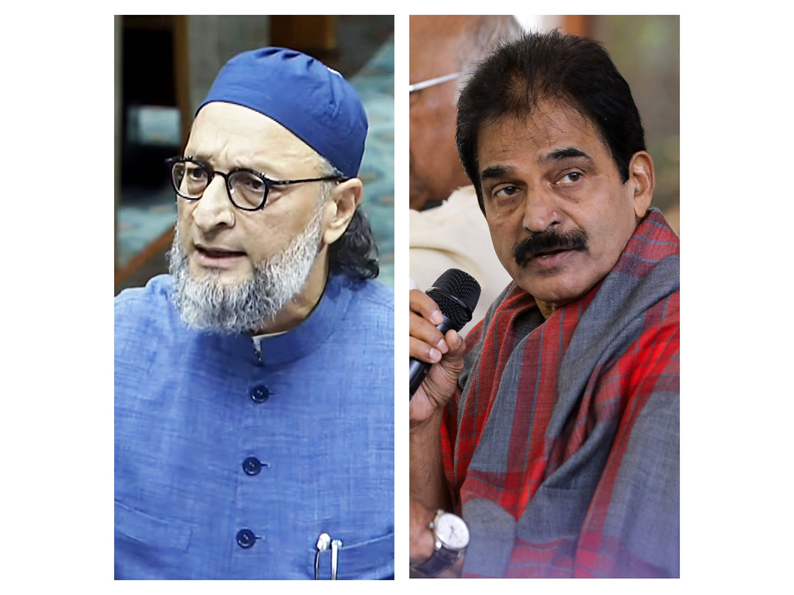 AIMIM chief Asaduddin Owaisi and Congress leader KC Venugopal (File Photo/ANI)