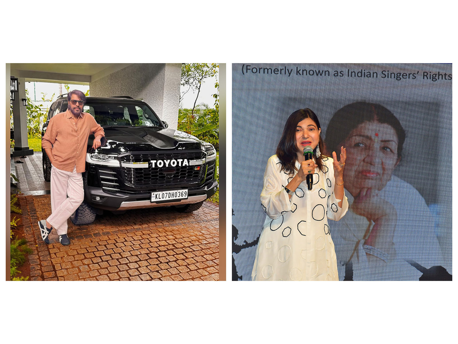 Veteran actor Mammootty and singer Alka Yagnik (Image source: Mammootty's Instagram andANI) Veteran actor Mammootty and singer Alka Yagnik (Image source: Mammootty's Instagram andANI)