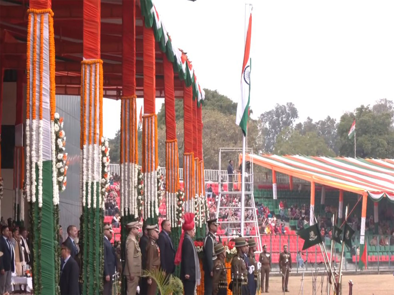 Jammu and Kashmir LG Manoj Sinha unfurls tricolour in Srinagar on Republic Day (Photo/ANI)