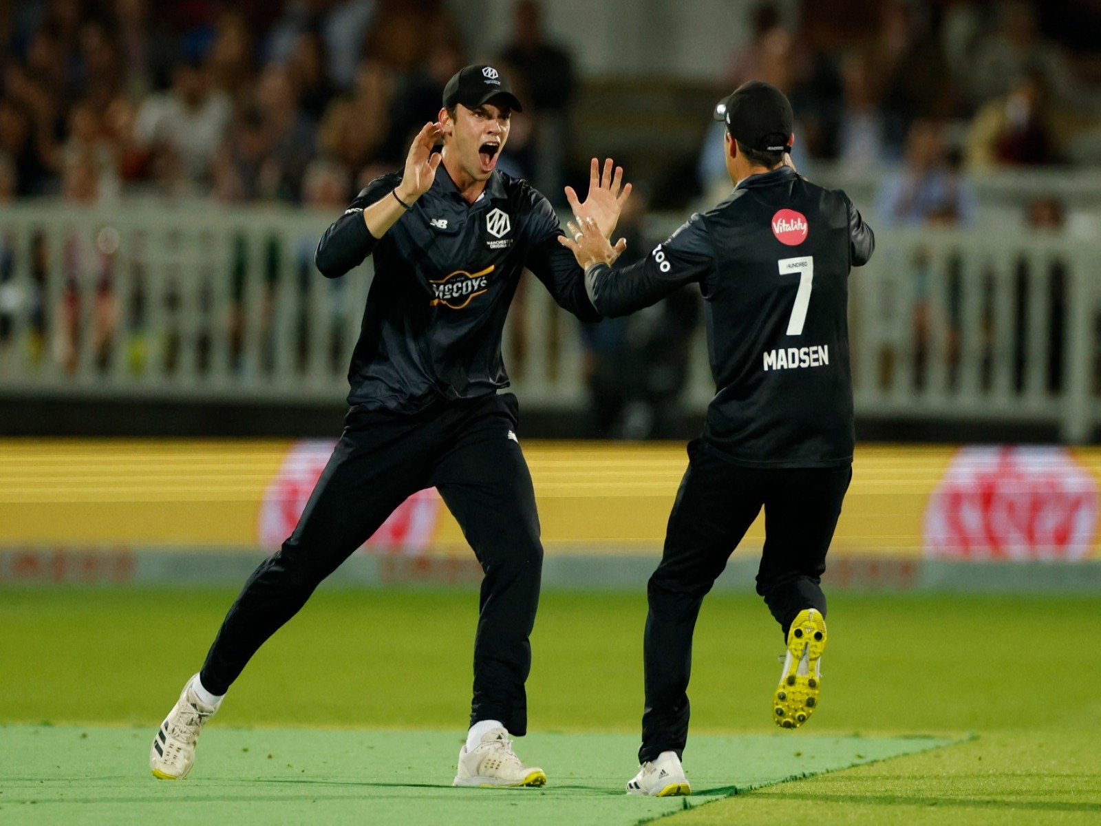 Italy captain Wayne Madsen (R) during a cricket match. (Photo/Reuters)