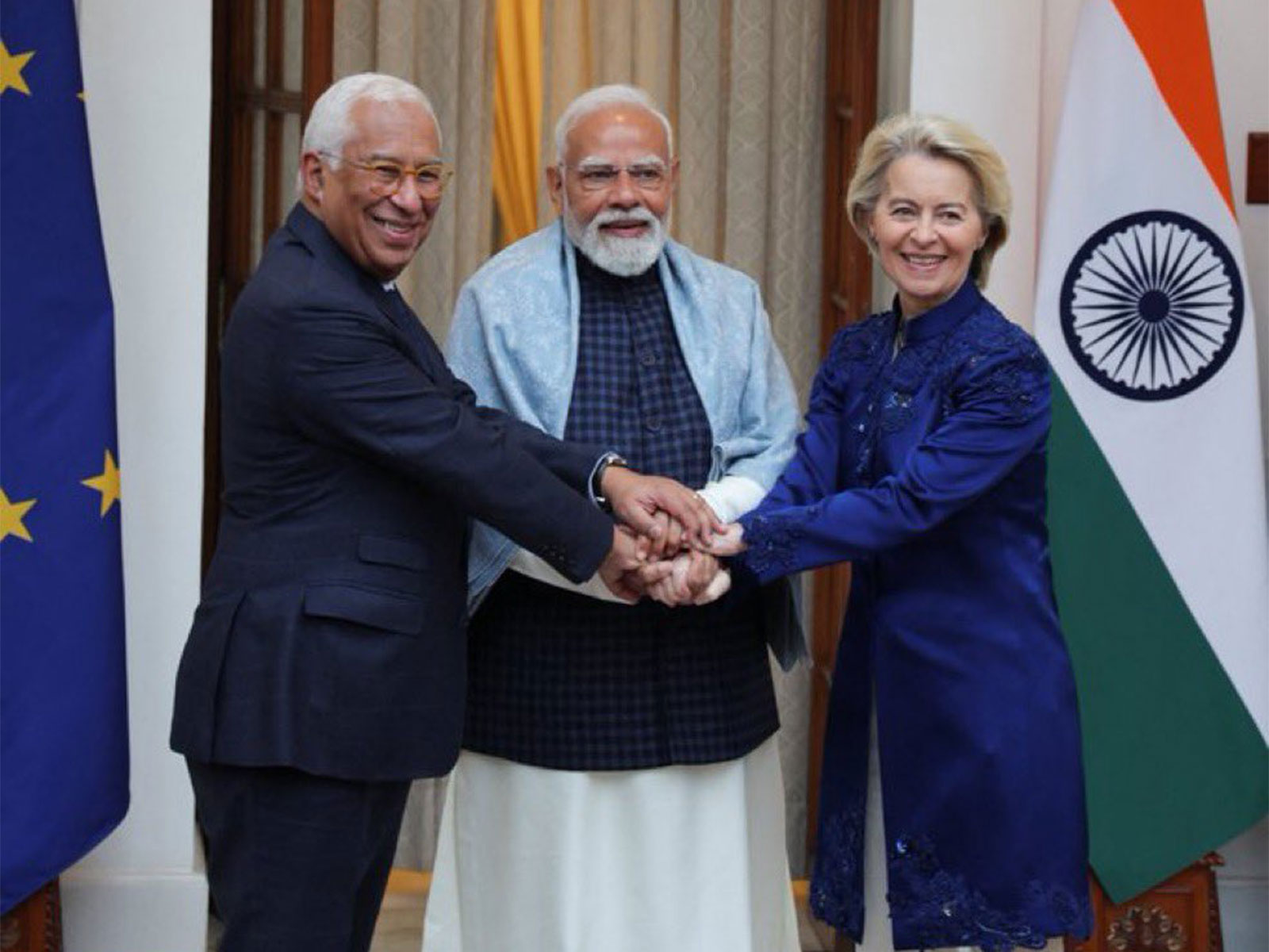  President of European Council Antonio Costa, Prime Minister Narendra Modi, and President of European Commission Ursula von der Leyen (Image: X/@narendramodi)