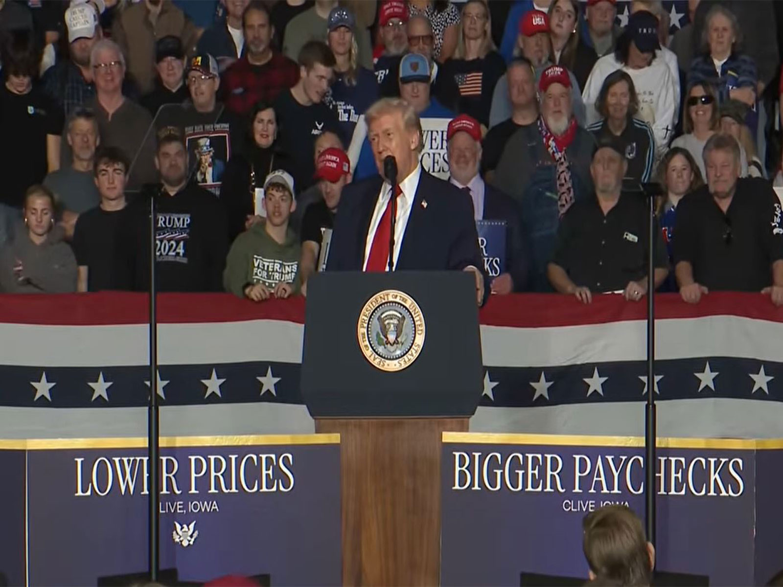 US President Donald Trump speaks during a campaign-style event in Clive, Iowa. (Image Source: The White House/YouTube) US President Donald Trump speaks during a campaign-style event in Clive, Iowa. (Image Source: The White House/YouTube)