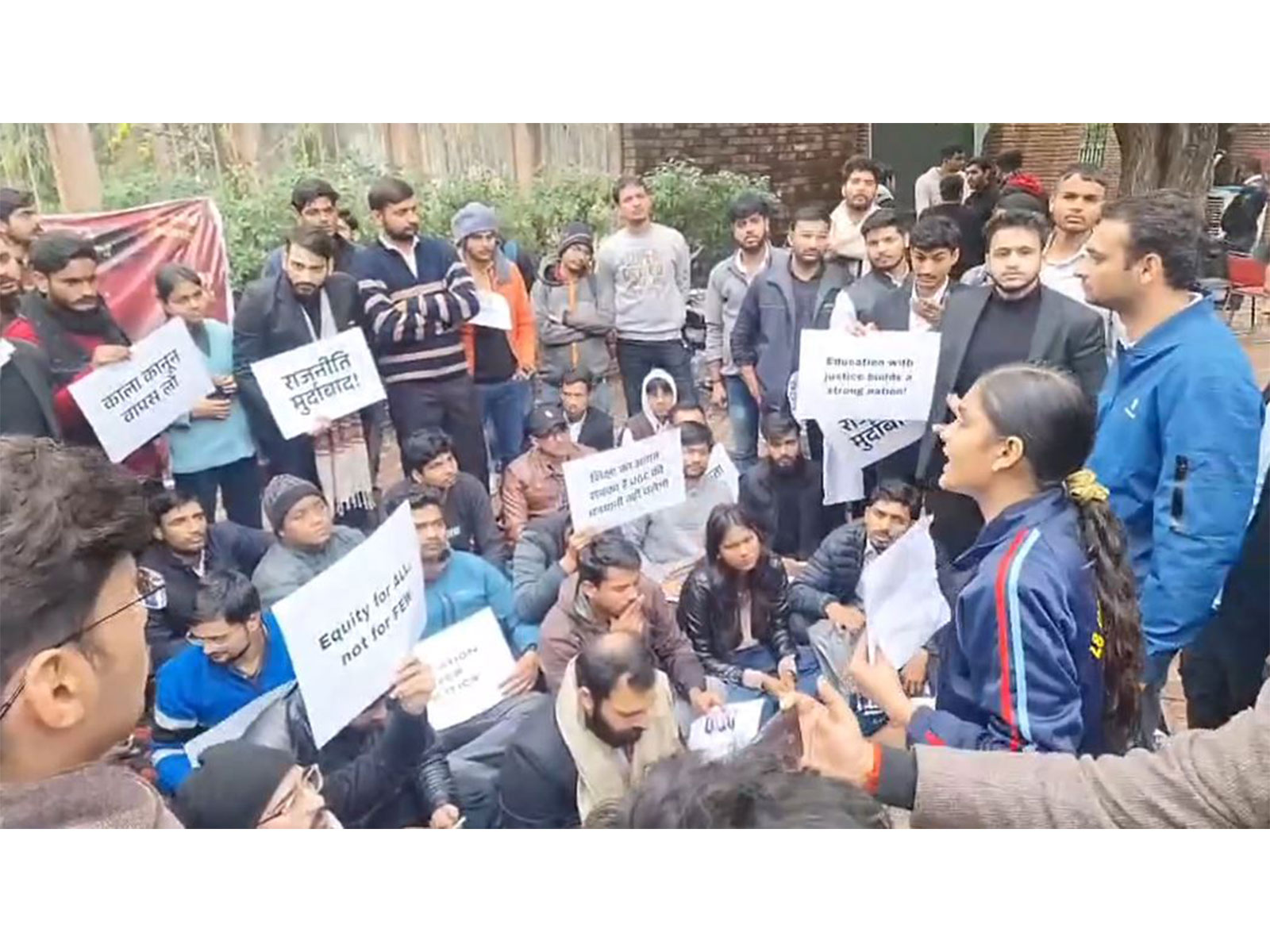 Students protest against new UGC guidelines at DU North Campus