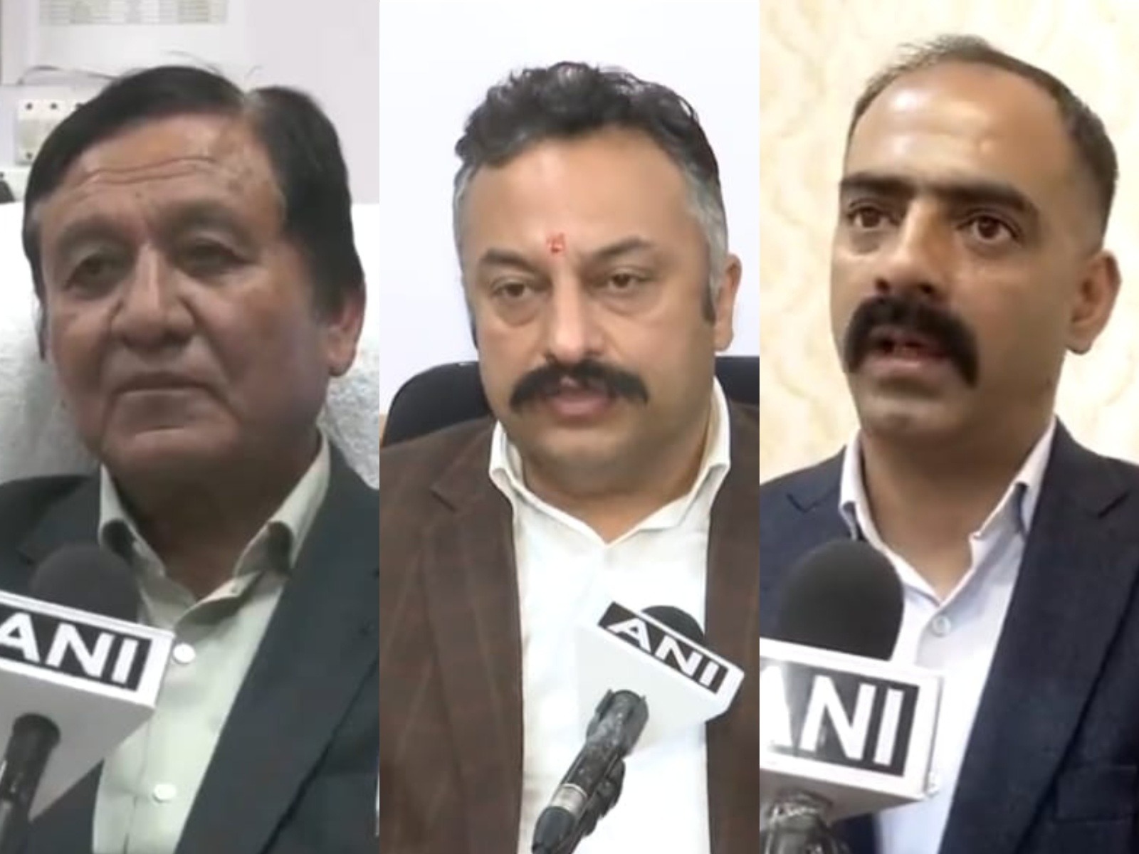 HP ministers Jagat Singh Negi (L), Rohit Thakur (M), and Anirudh Singh (R) (Photo/ANI)