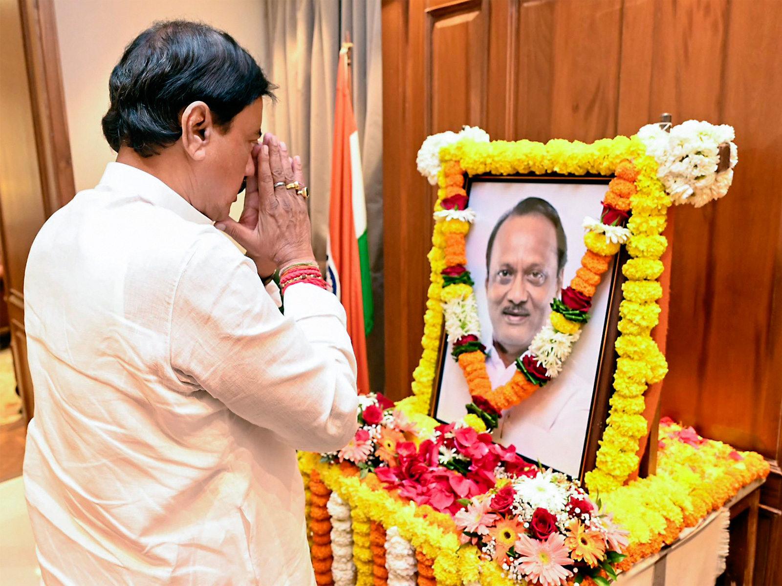 NCP leader Sunil Tatkare pays tribute to former Maharashtra Deputy CM Ajit Pawar at Vidhan Bhavan (File Photo/ANI)