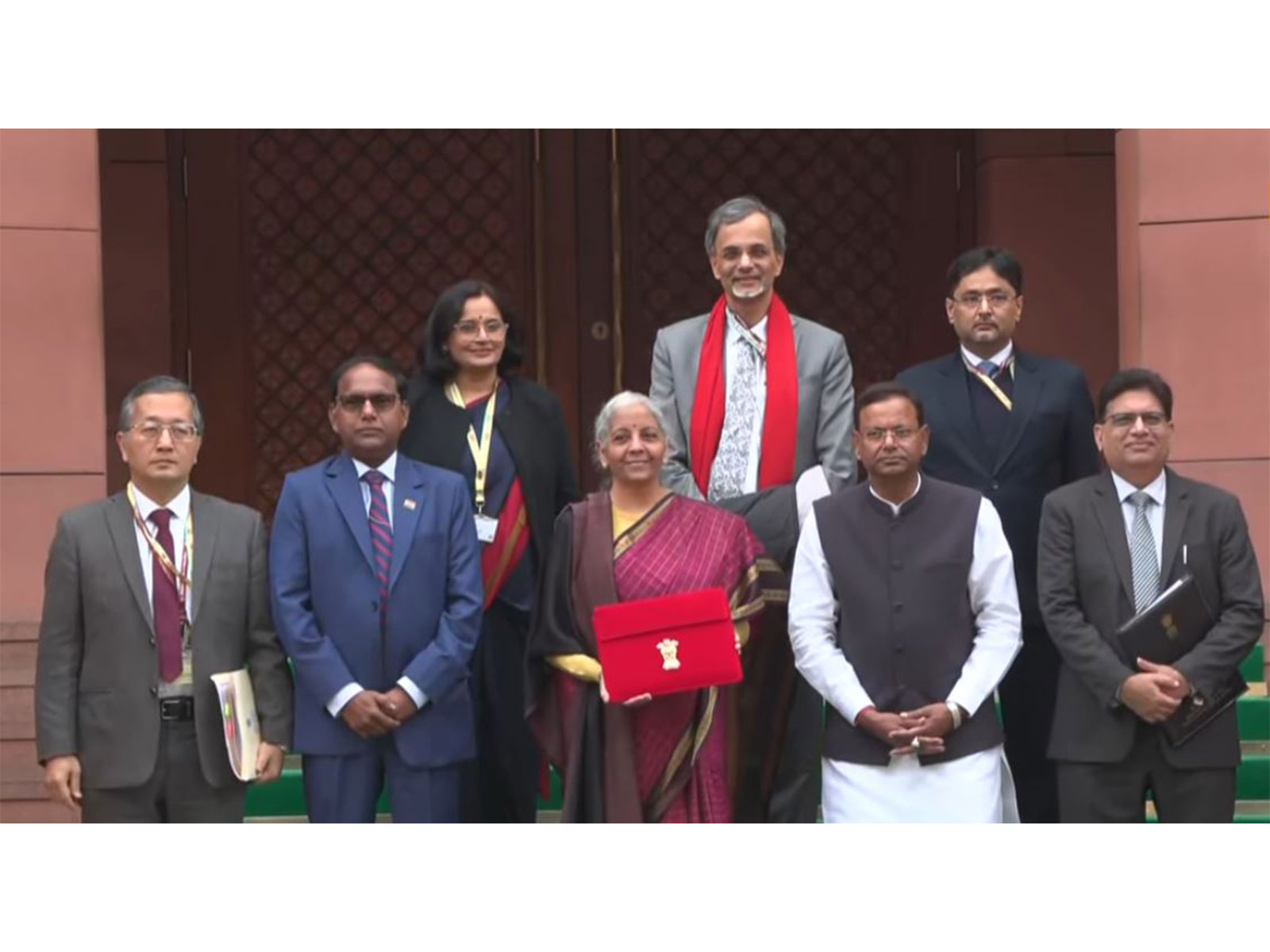 Union FM Nirmala Sitharaman and MoS Pankaj Chaudhary along with finance ministry officials at Parliament (Photo/ANI)