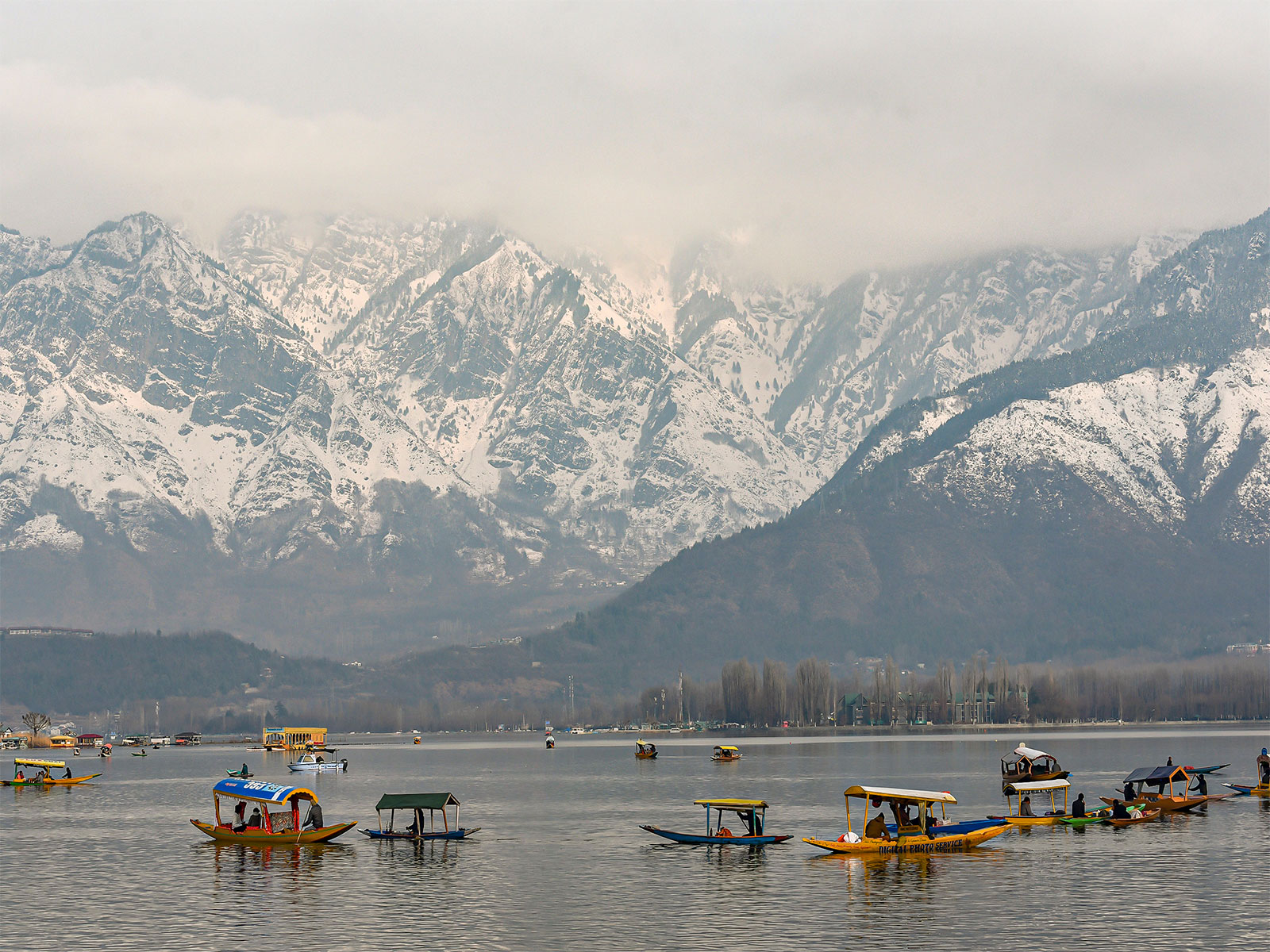 Dal Lake amid snow-covered mountains (Photo/ANI)