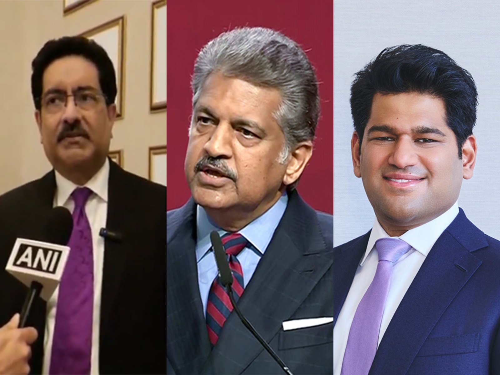 (Left to Right) (Kumar Mangalam Birla, Anand Mahindra, Sudarshan Venu, Chairman, TVS Motor)(File Photo/ANI) (Left to Right) (Kumar Mangalam Birla, Anand Mahindra, Sudarshan Venu, Chairman, TVS Motor)(File Photo/ANI)