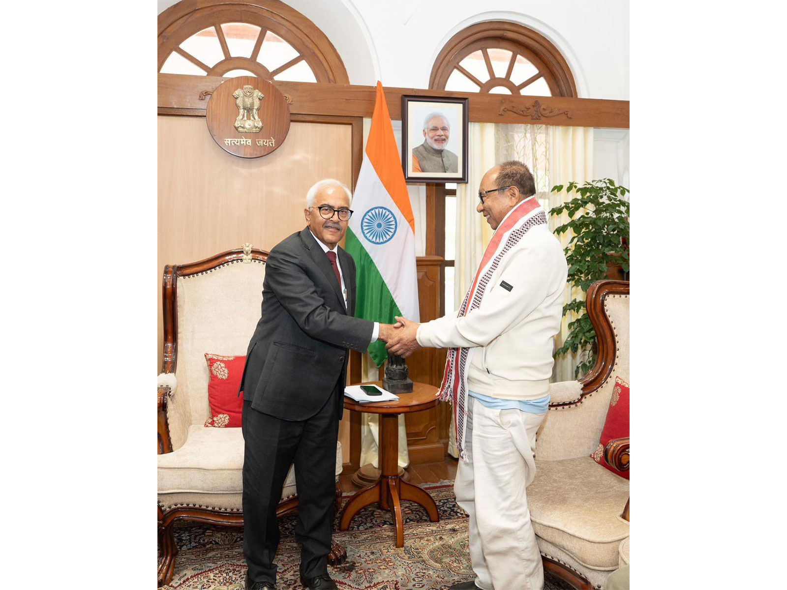 BJP Manipur Legislature Party Leader Yumnam Khemchand Singh meets Governor Ajay Bhalla (Photo/X@sambitswaraj)
