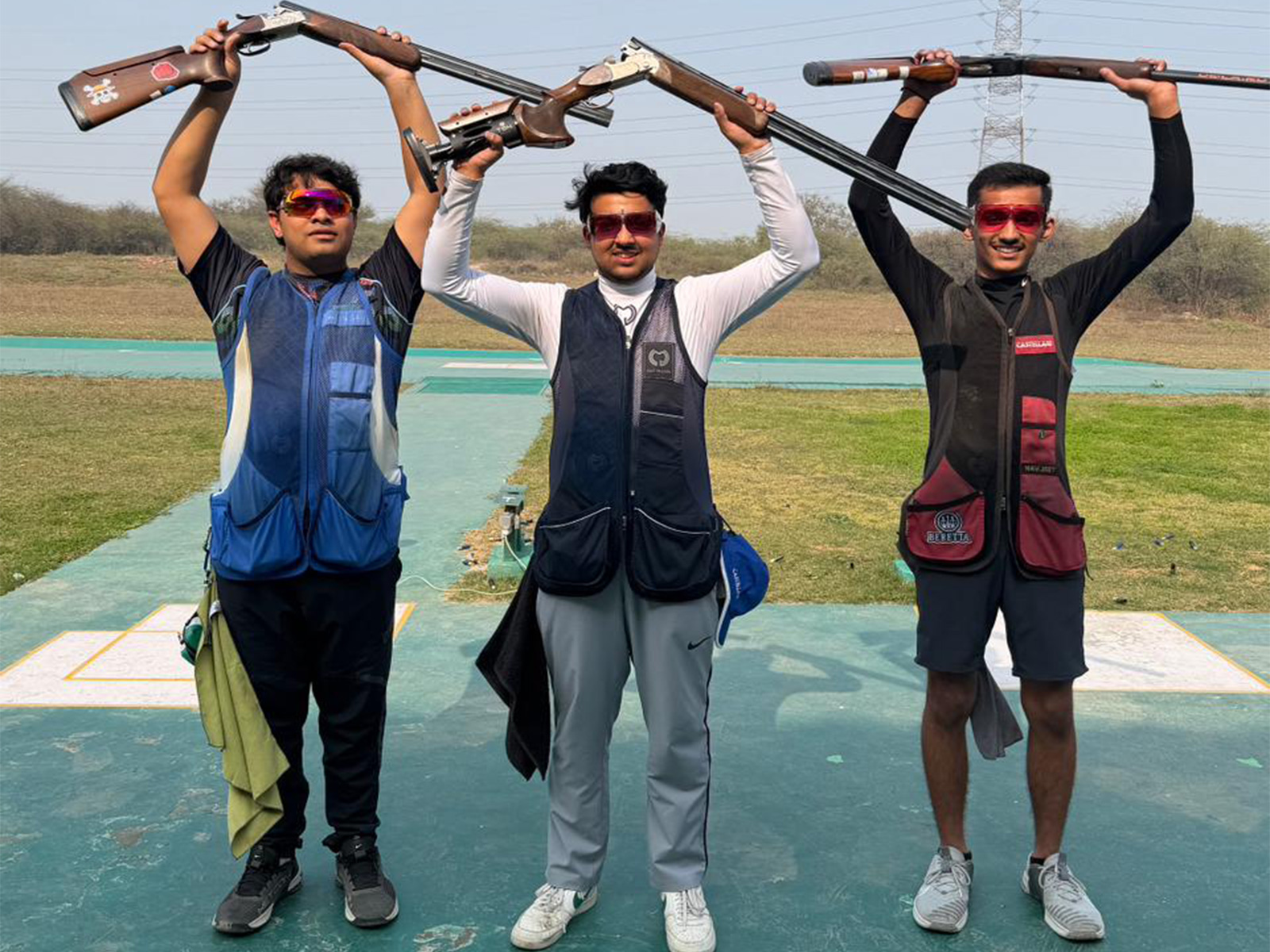 Bhowneesh Mendiratta, Prithviraj Tondaiman and Vivaan Kapoor in the Shotgun National Selection Trials. (Photo/NRAI Media)