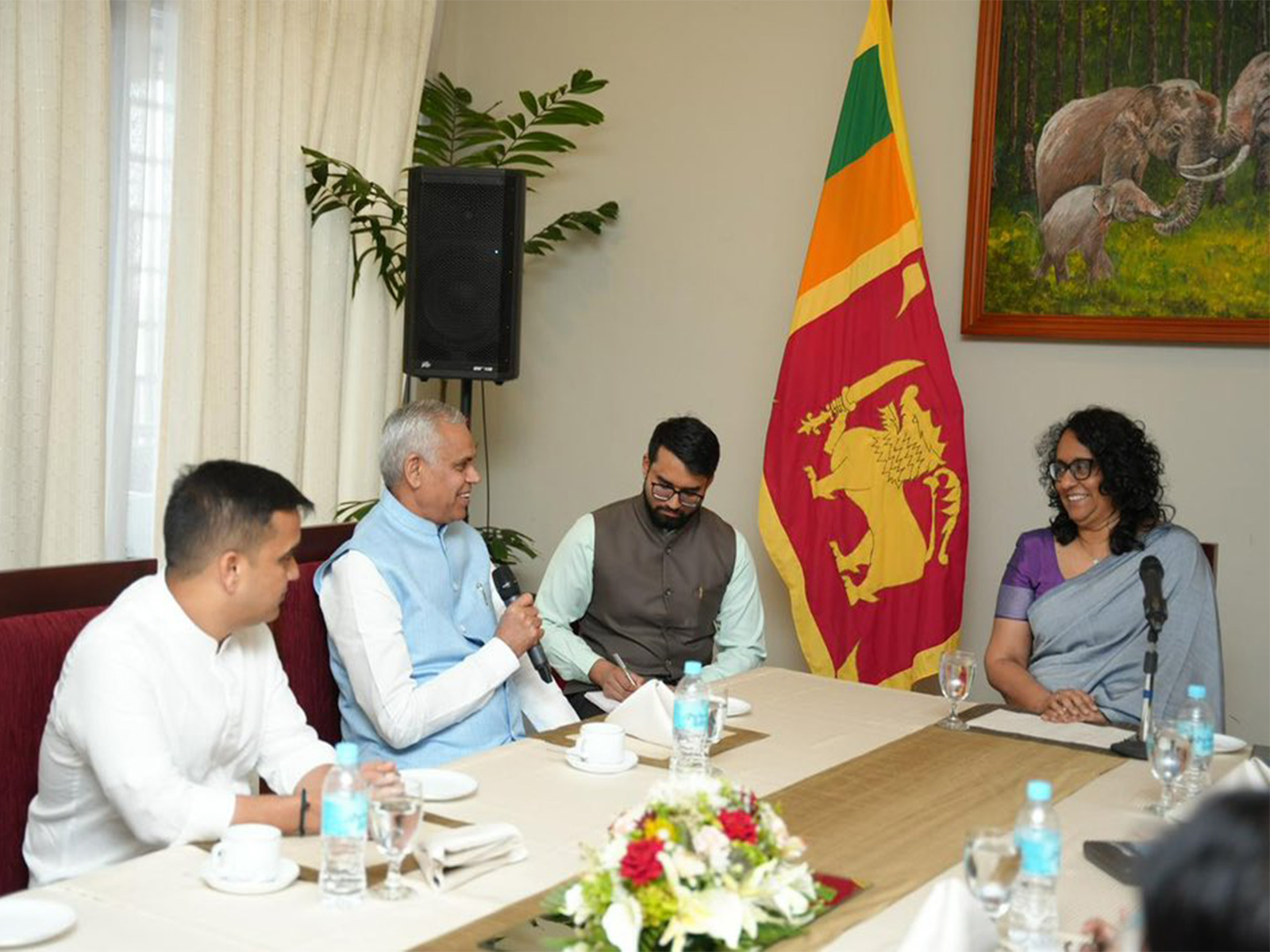 Gujarat Deputy Chief Minister Harsh Sanghavi and Gujarat Governor Acharya Devvrat meeting Sri Lankan Prime Minister Harini Amarasuriya (Photo/X/@sanghaviharsh)