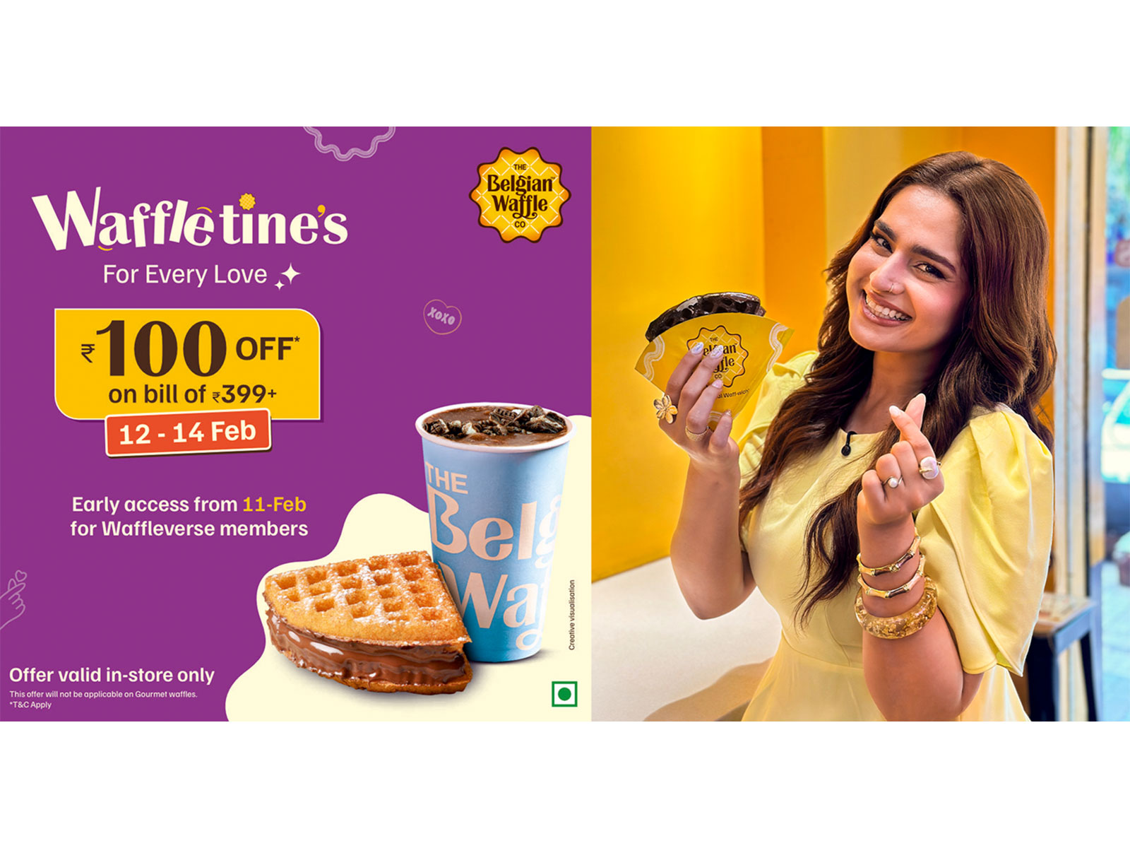 Celebrate EVERY kind of love with Waffletine’s FLAT Rs. 100 OFF on Rs. 399+ | 12th–14th Feb