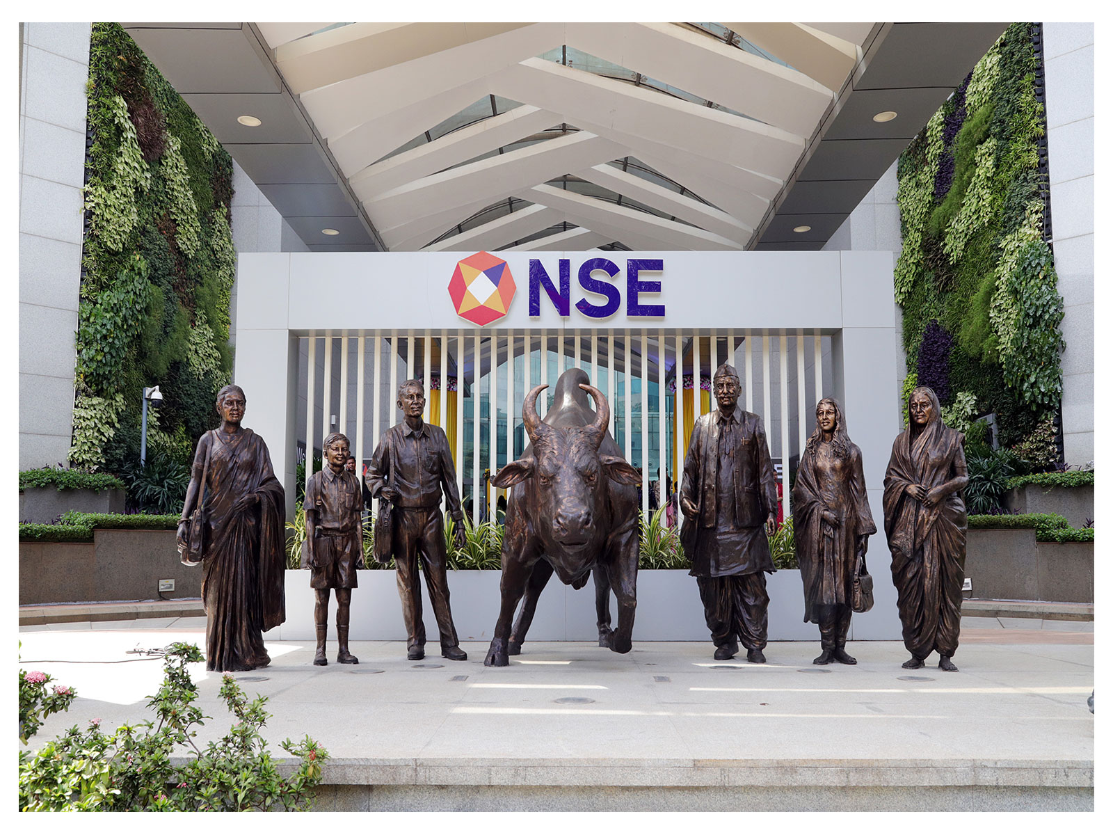 A view of the iconic NSE Bull, and the façade (File Photo- ANI)
