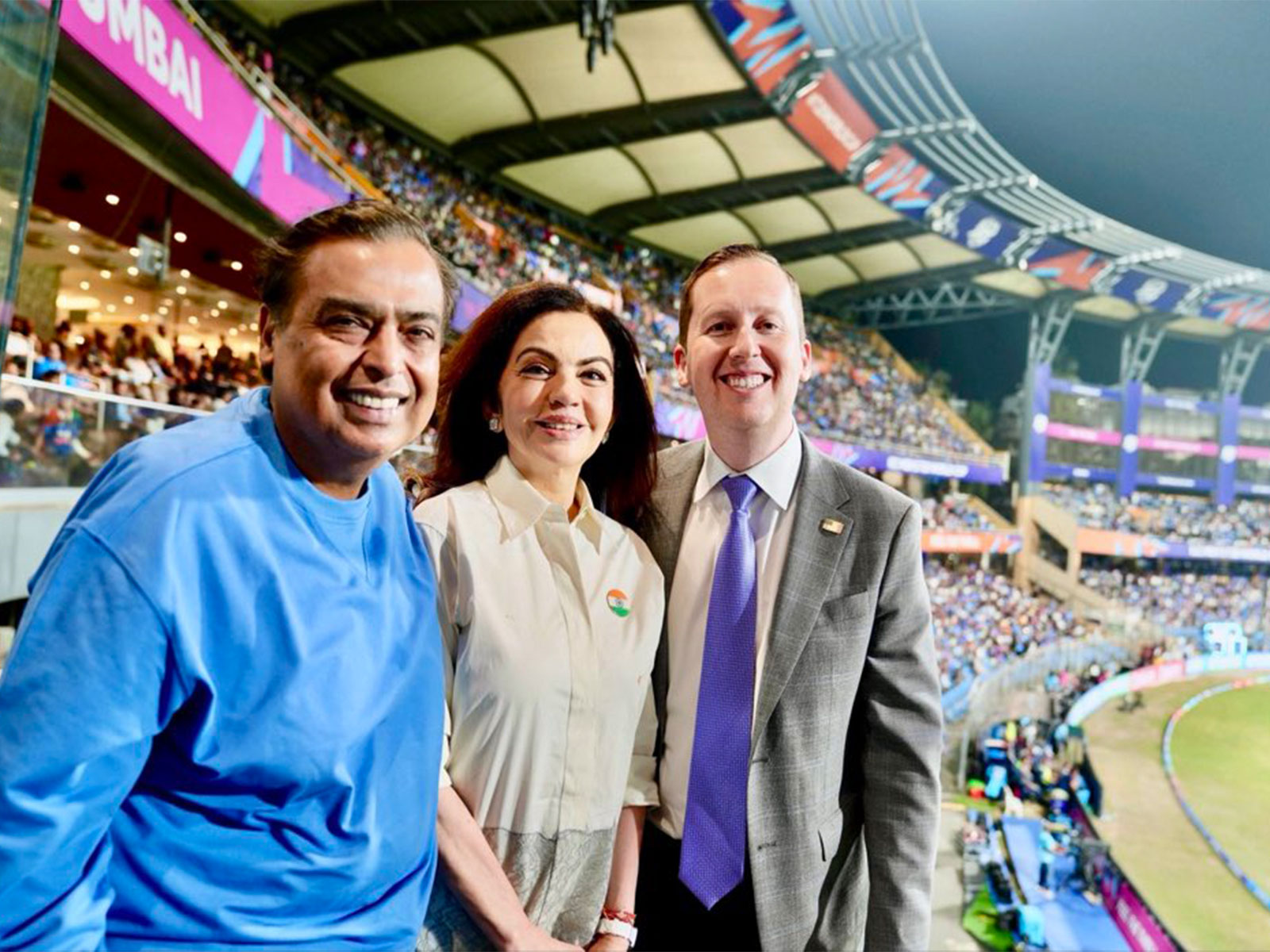 Mukesh Ambani , Nita Ambani and US Ambassador Sergio Gor (Right). (Photo: X/@USAmbIndia)