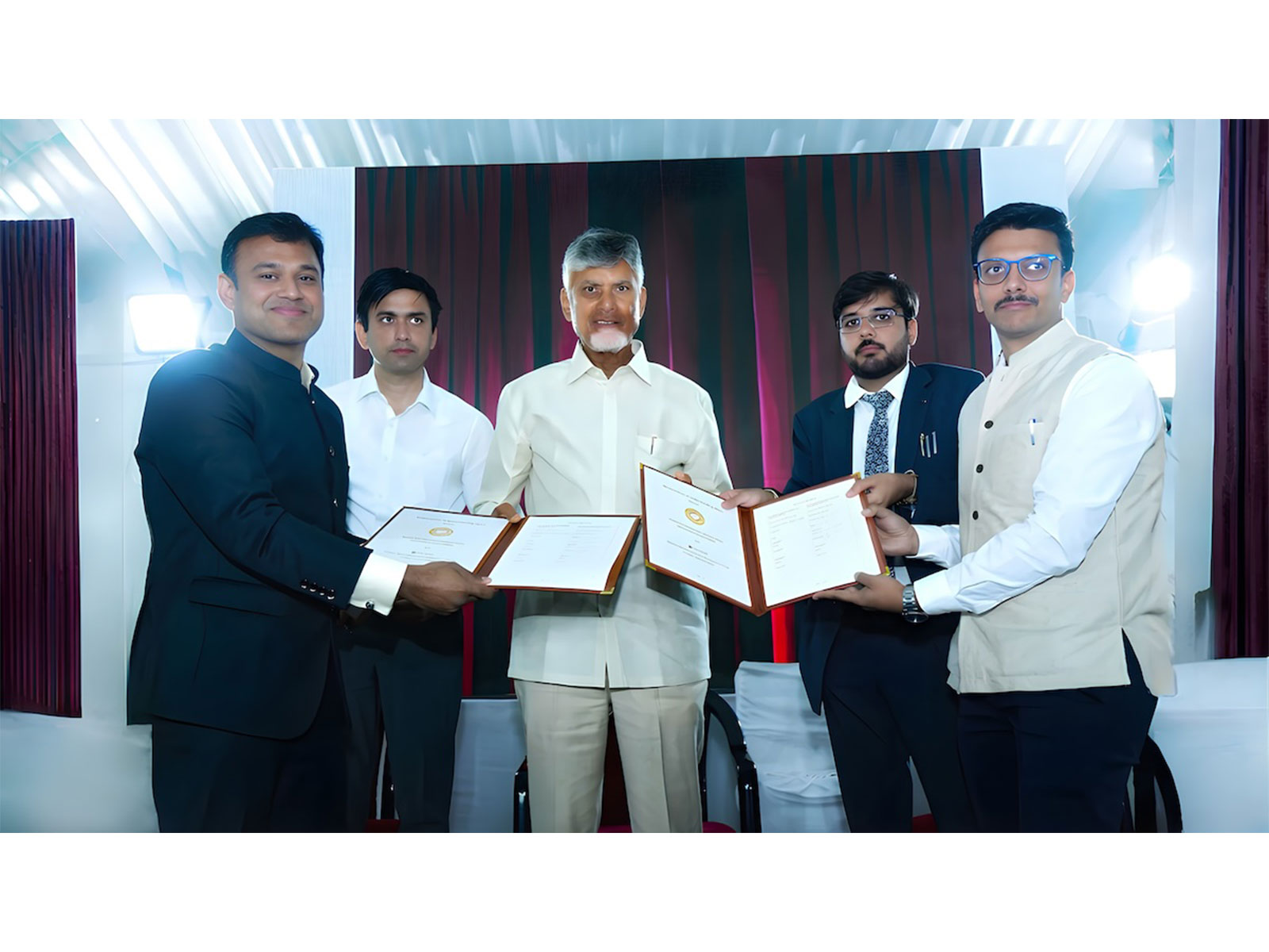 Formalizing Strategic Investments for Manufacturing Advancements: N.Chandrababu Naidu, CM Andhra Pradesh with Infrakraft Co-founders Bhaskar Kumar and Aviral Kedia