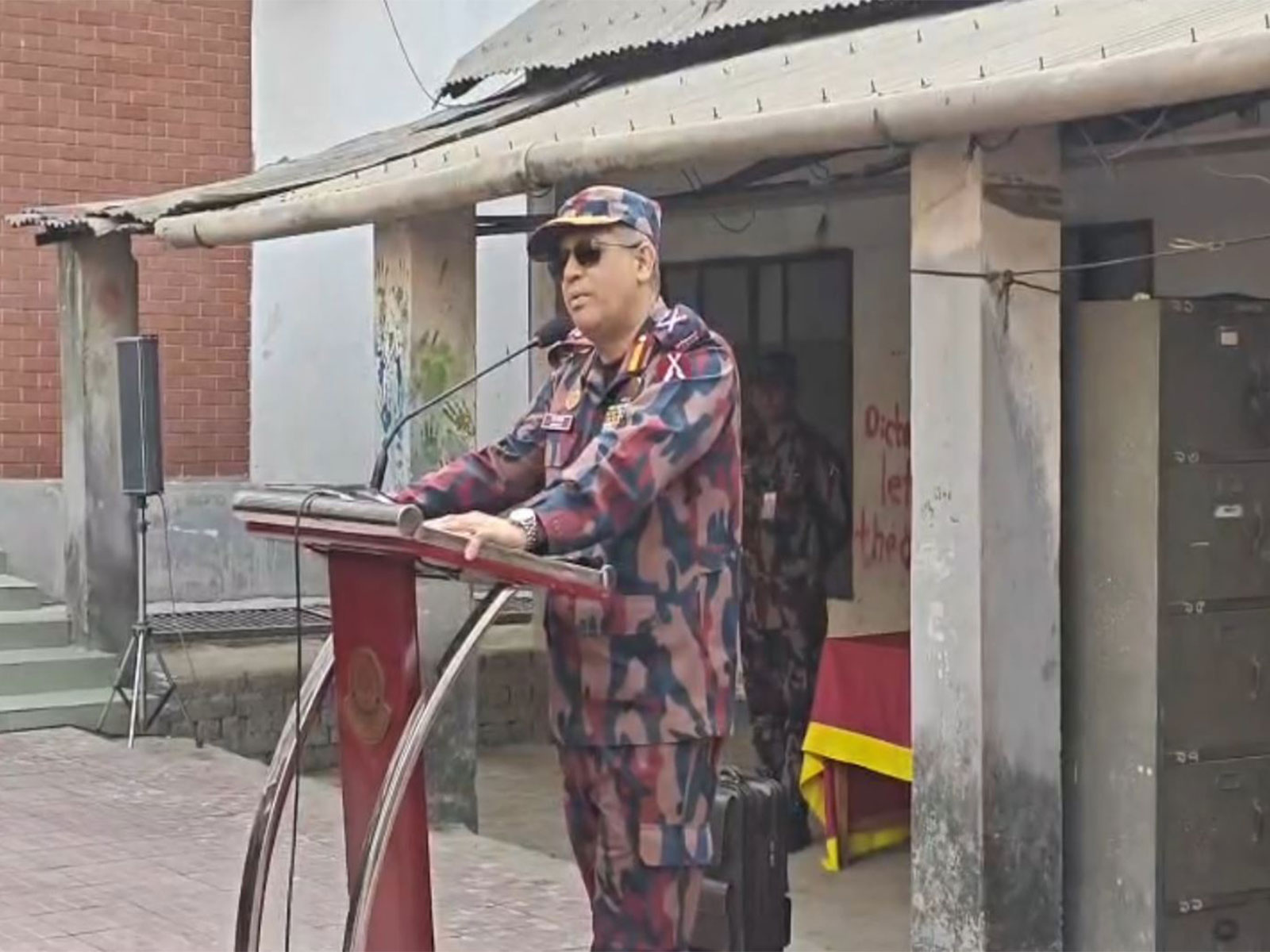 Director General of Border Guard Bangladesh (BGB), Major General Mohammad Ashrafuzzaman Siddiqui, addresses personnel during his visit to an election base camp in Dhaka. (Photo/ANI)