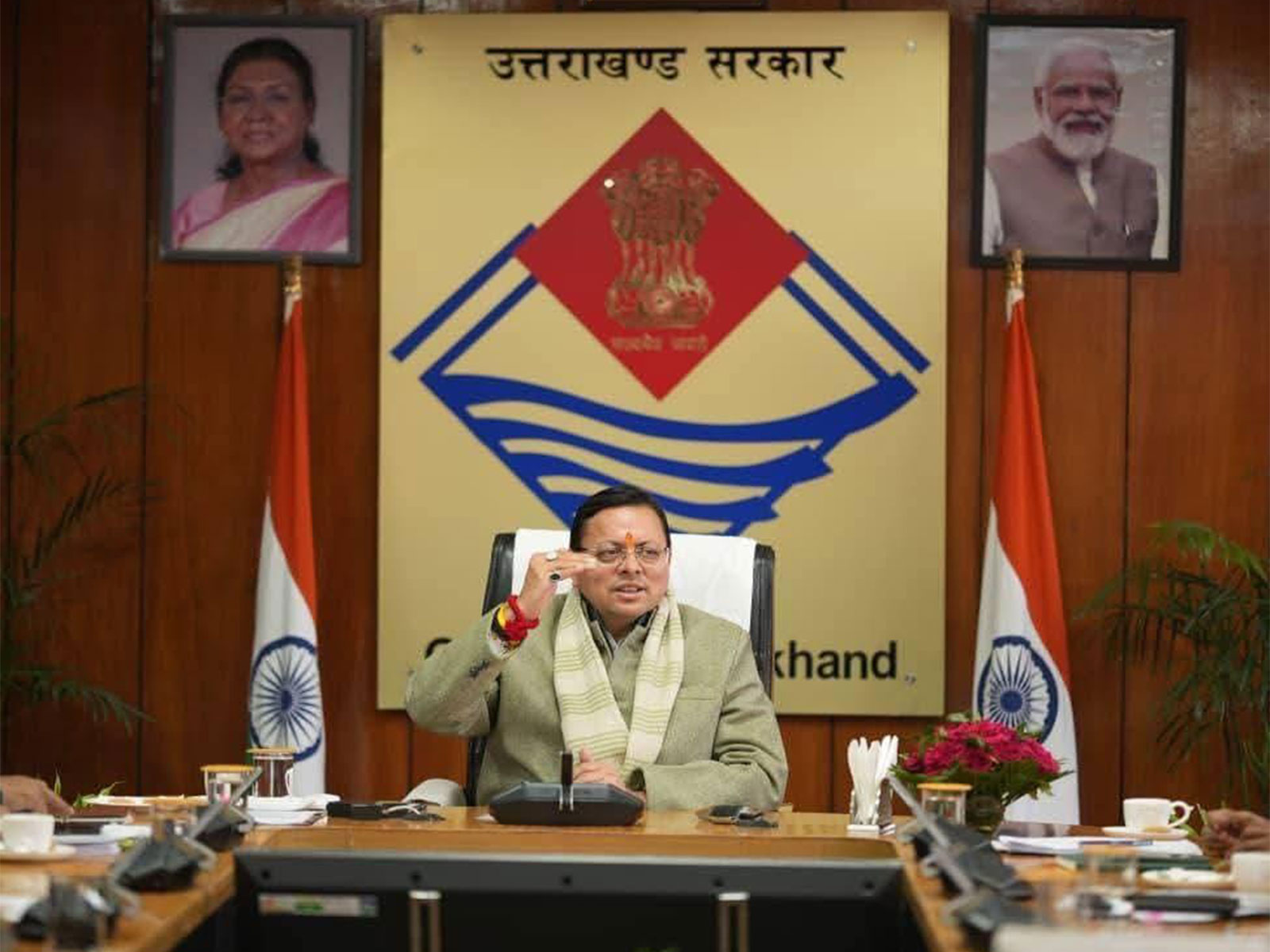 Uttarakhand Chief Minister Pushkar Singh Dhami chairs the Cabinet meeting. (Photo:X/@pushkardhami)