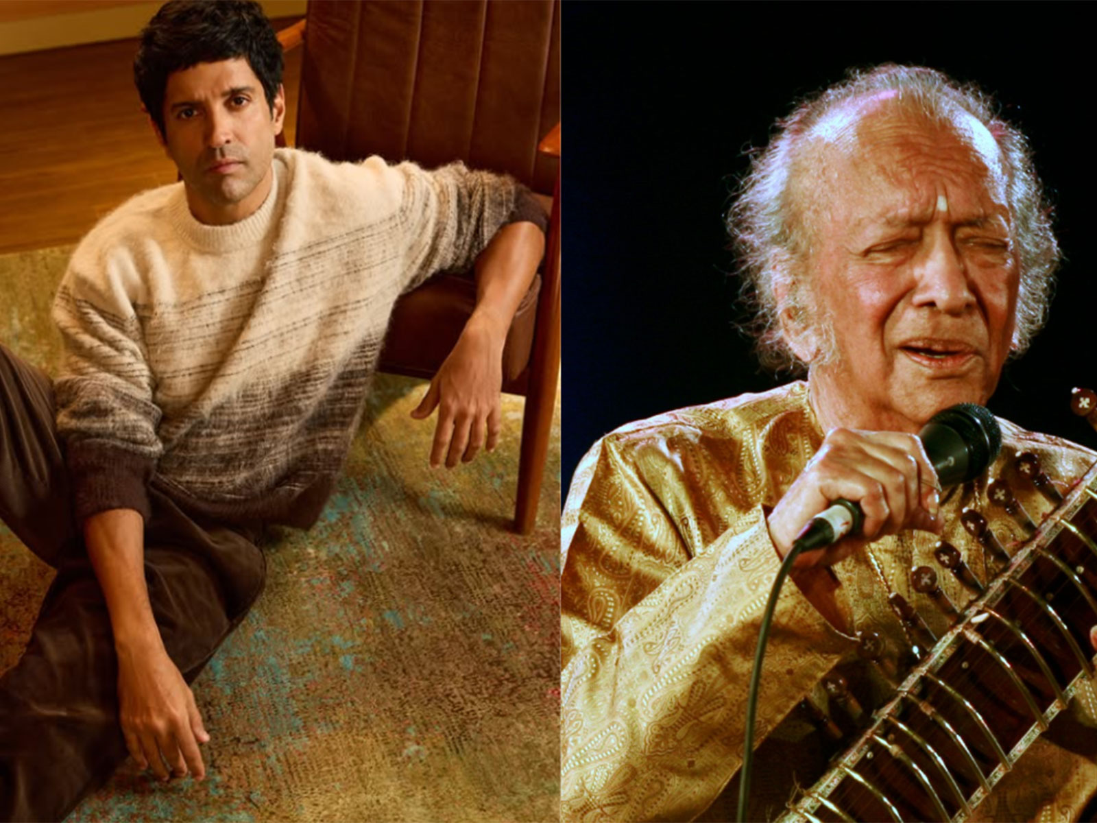 Farhan Akhtar (left) and Pandit Ravi Shankar (Right) (Image/Instagram/@faroutakhtar/Reuters) 