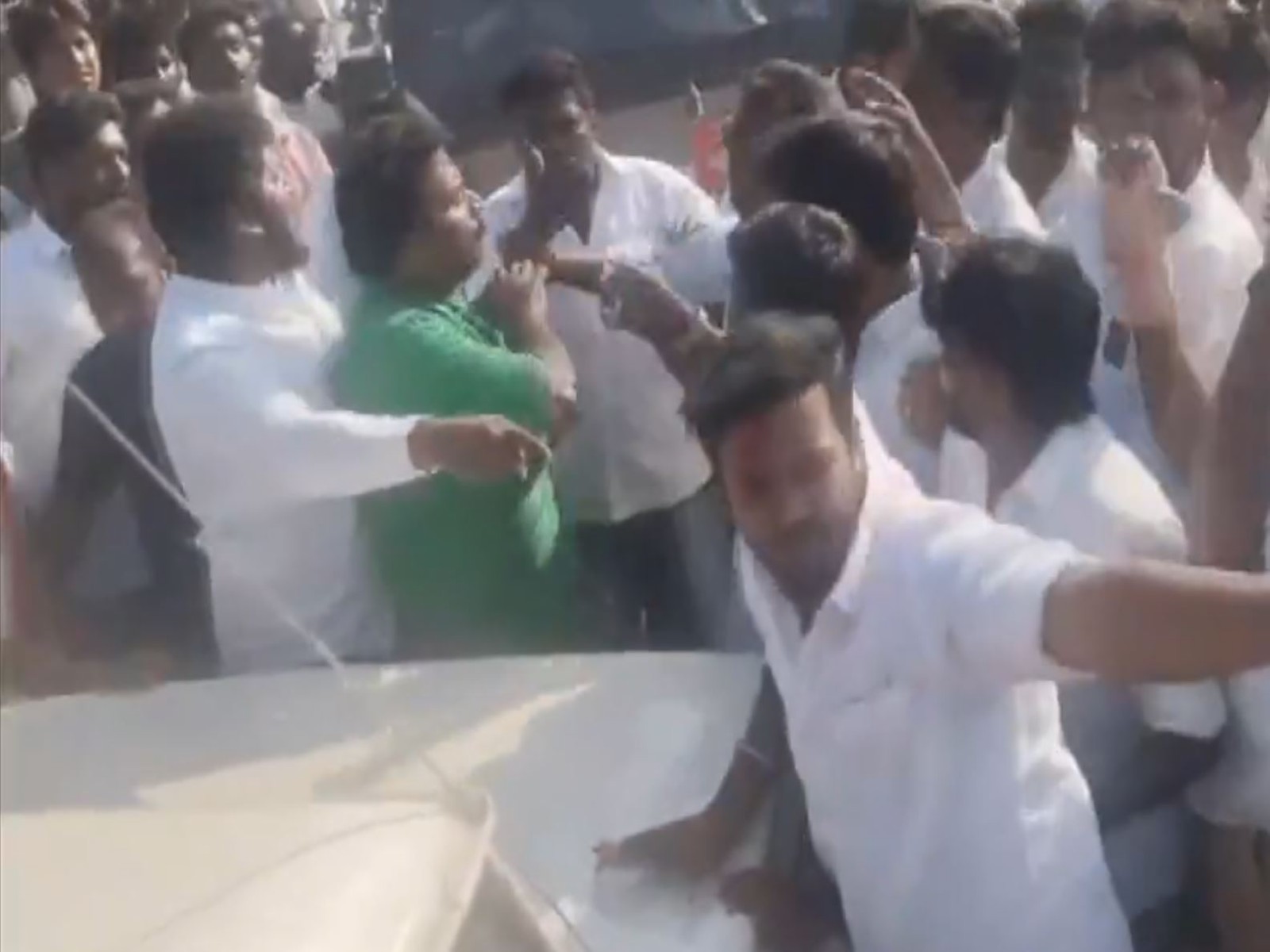 Scuffle breaks out outside Salem hospital after man dies during TVK chief Vijay's rally. (Photo/ANI)