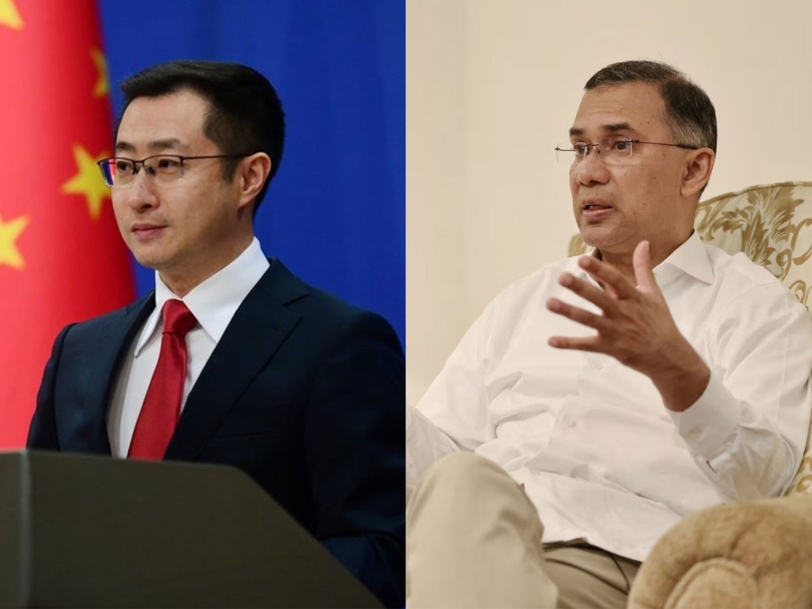 Chinese Foreign Ministry spokesperson Lin Jian (on left) and BNP chief Tarique Rahman (Photo: X/@MFA_China/Reuters)