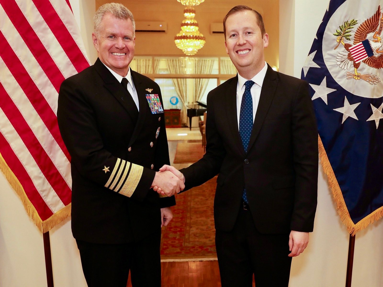US Ambassador to India Sergio Gor welcomes INDOPACOM Commander Admiral Samuel Paparo (Photo/X/@USAmbIndia)
